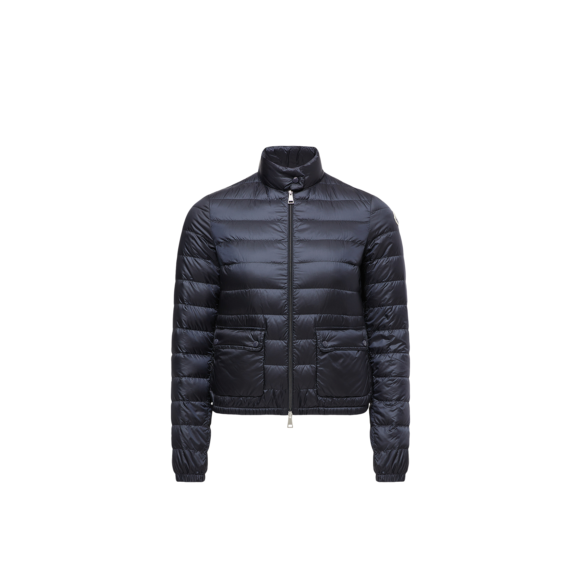 Moncler Short Quilted Down Jacket With High Collar In Blue
