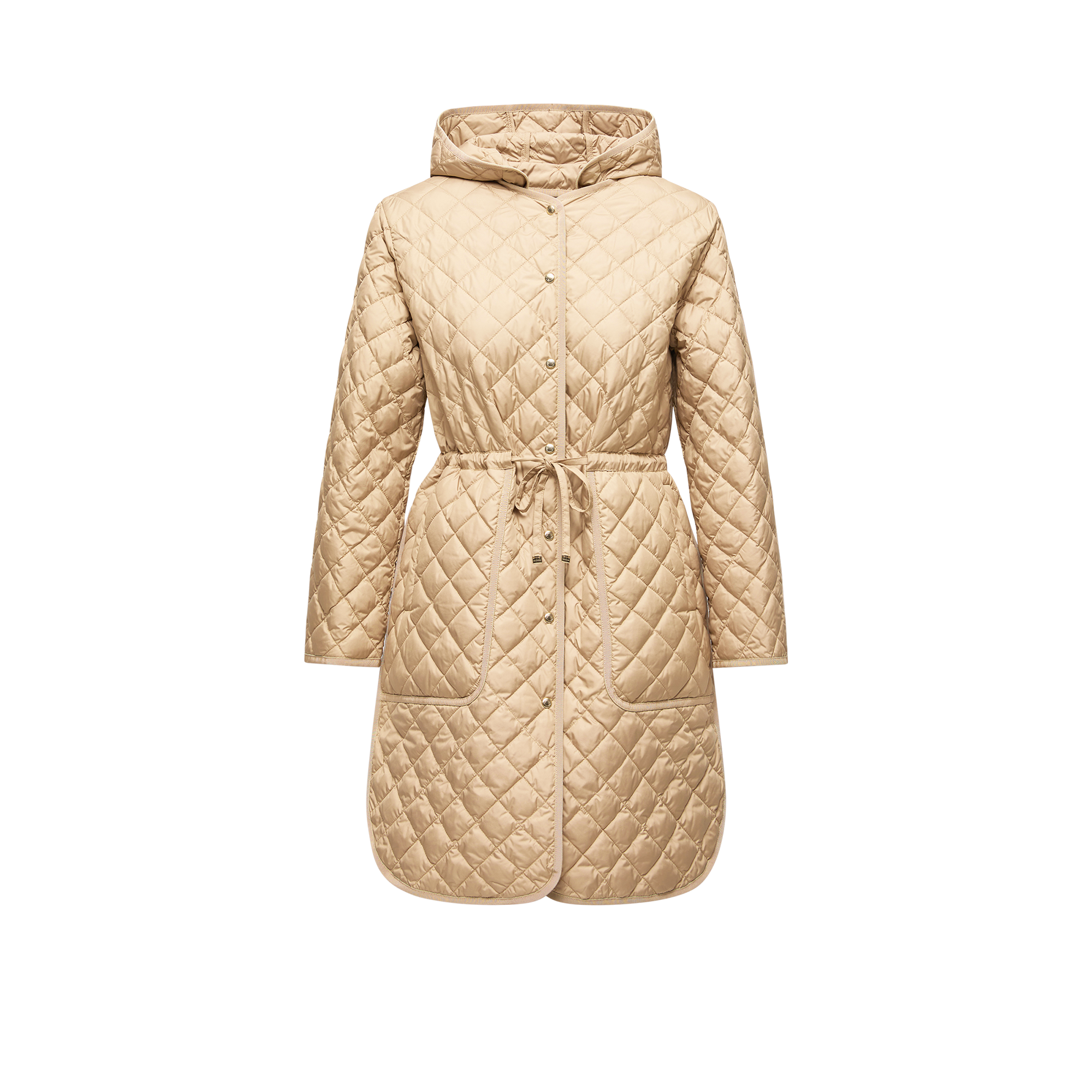 Moncler Etelan Hooded Diamond-quilted Long Down Jacket Beige In Beige