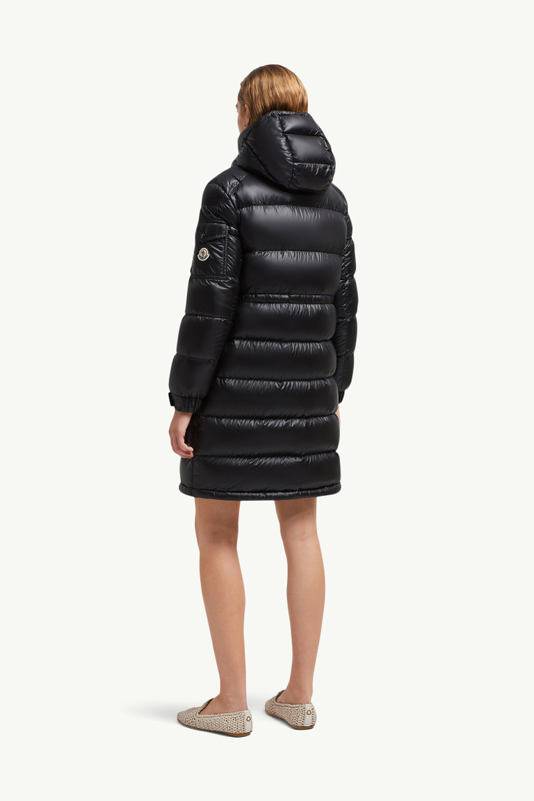piumino lungo meillon con cappuccio donna nero moncler