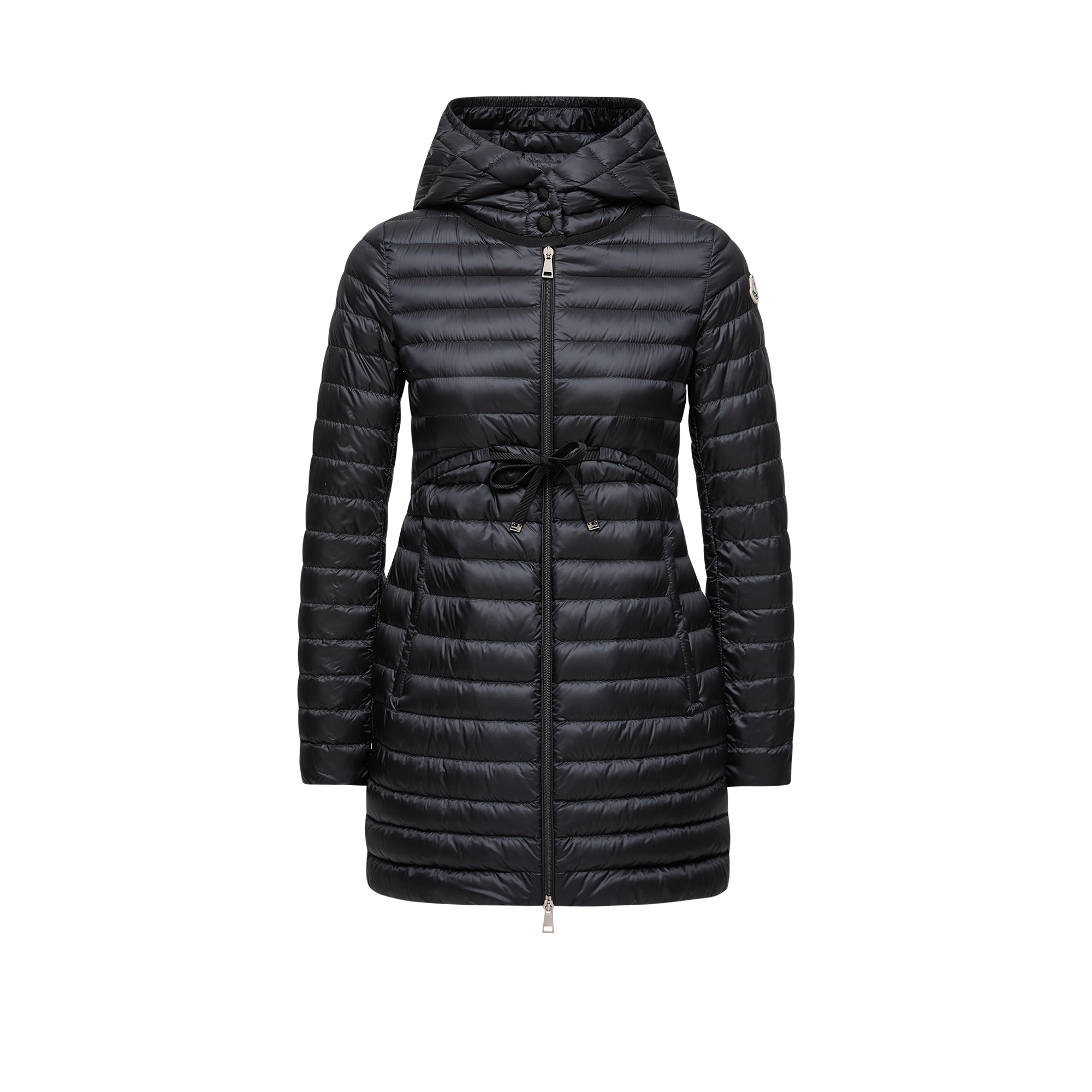 Moncler Barbel Hooded Fit & Flare Long Down Jacket Black In Black
