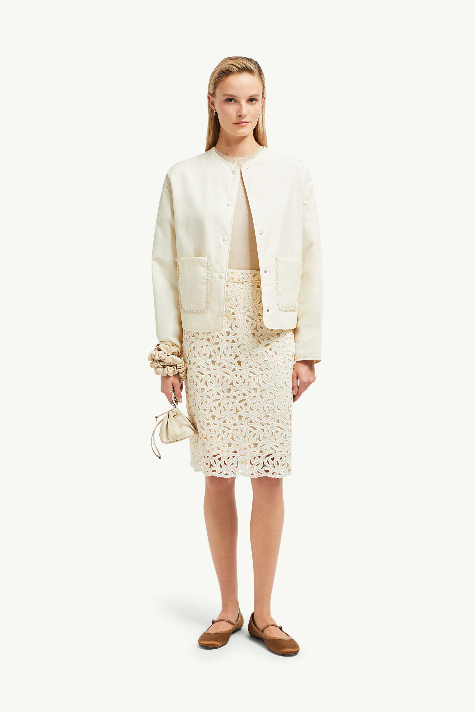 Moncler スカート Macrame Knee-Length Skirt★関税込 White Ivory Macramé Knee-Length Skirt - Skirts for Women