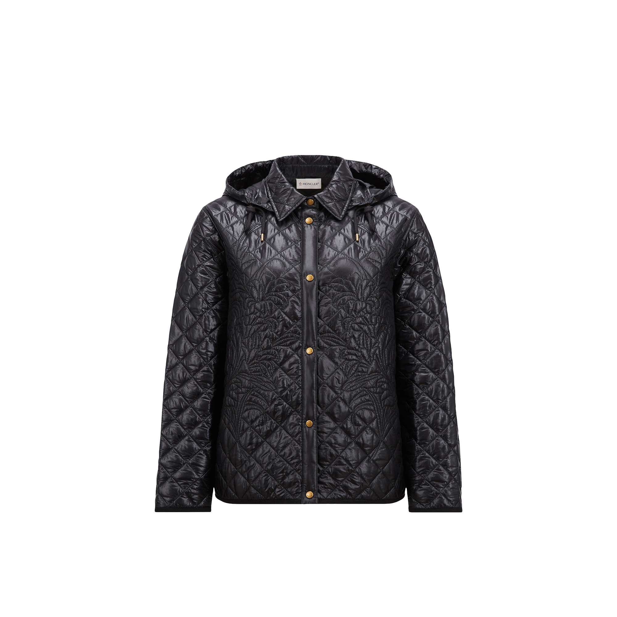 Moncler Floral-quilted Hooded Shirt Jacket In Noir