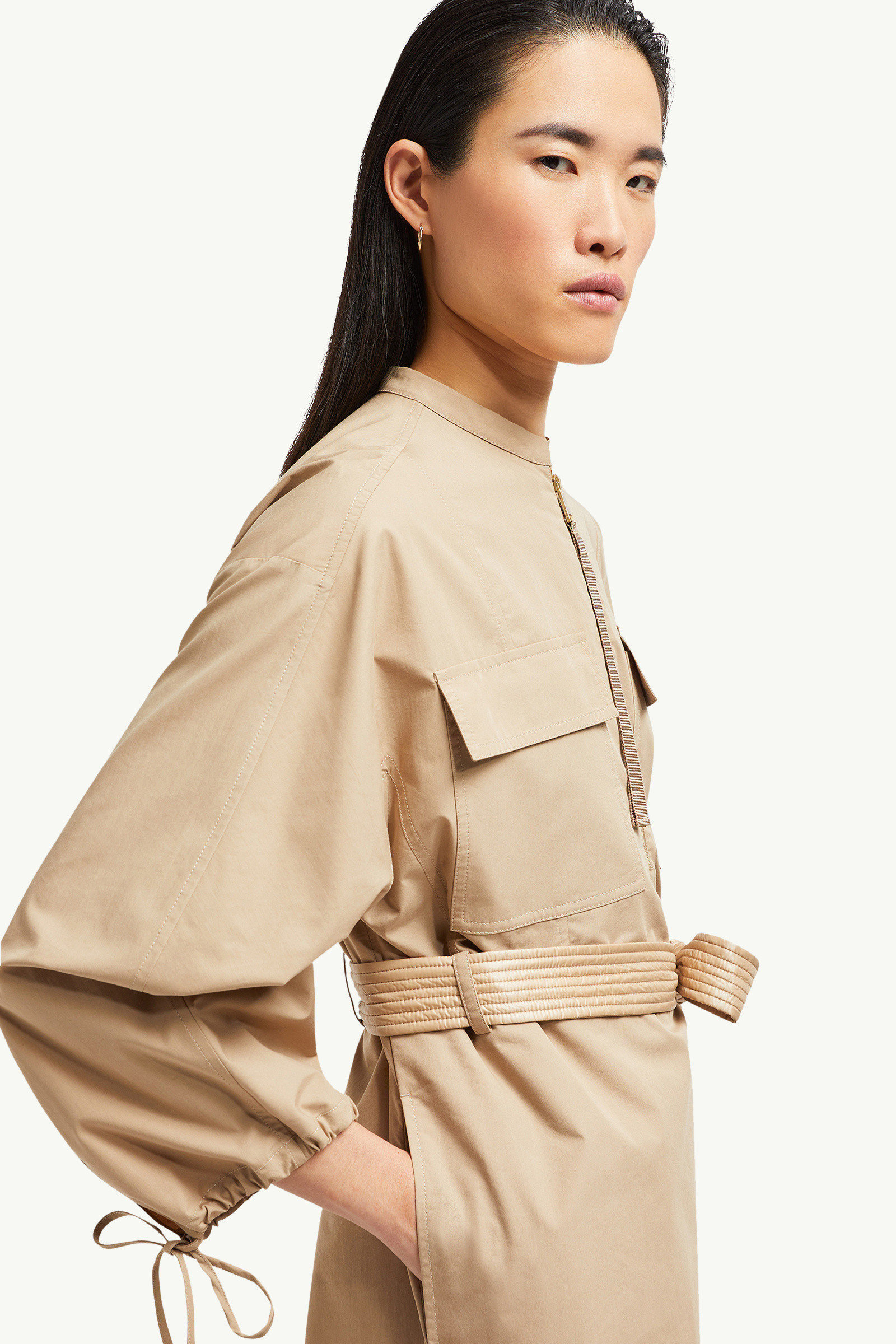 ★【MONCLER】Abito midi in popeline★ベルト付ドレス Beige Belted Poplin Midi Dress - Dresses for Women | Moncler CY