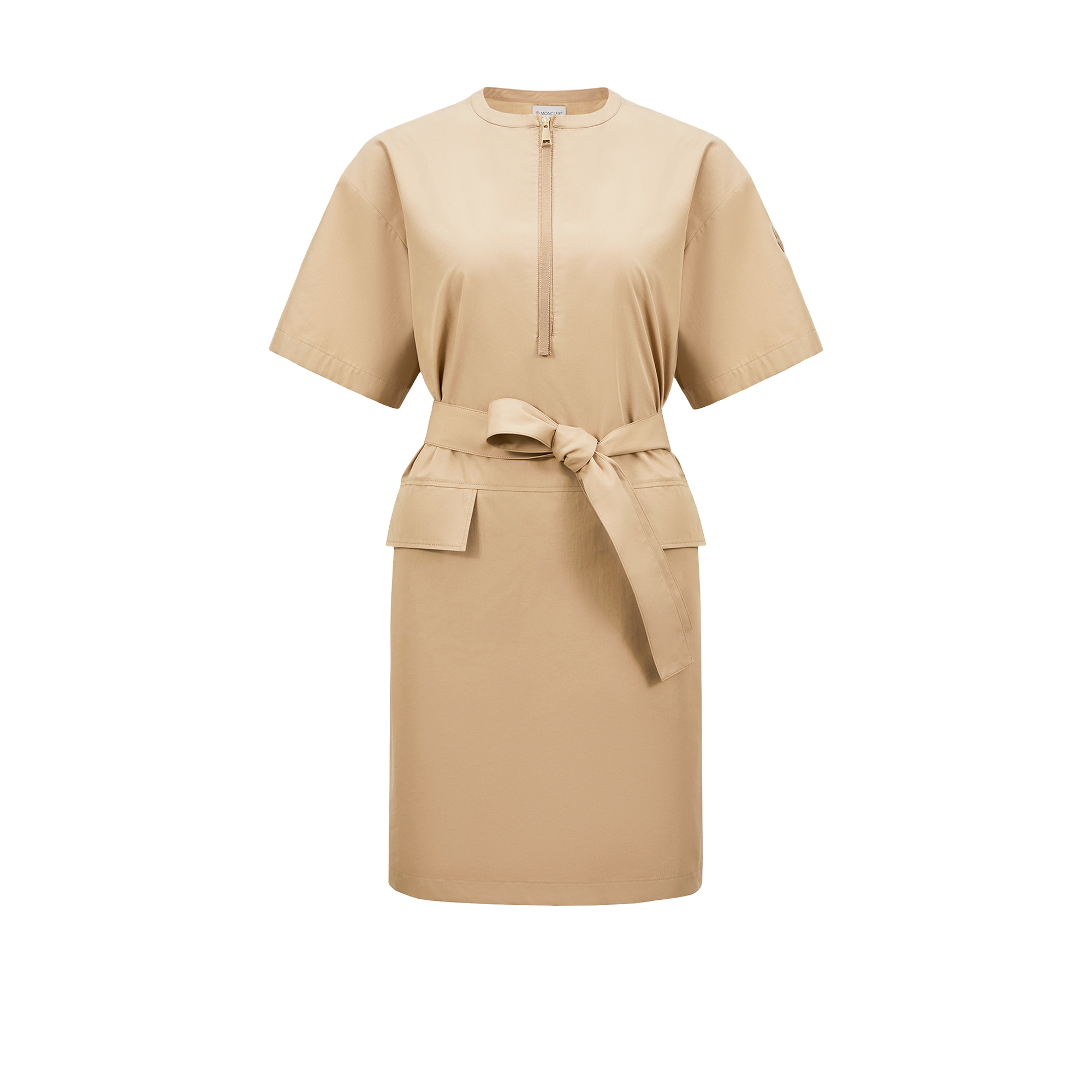 Moncler Belted Midi Dress In Neutral