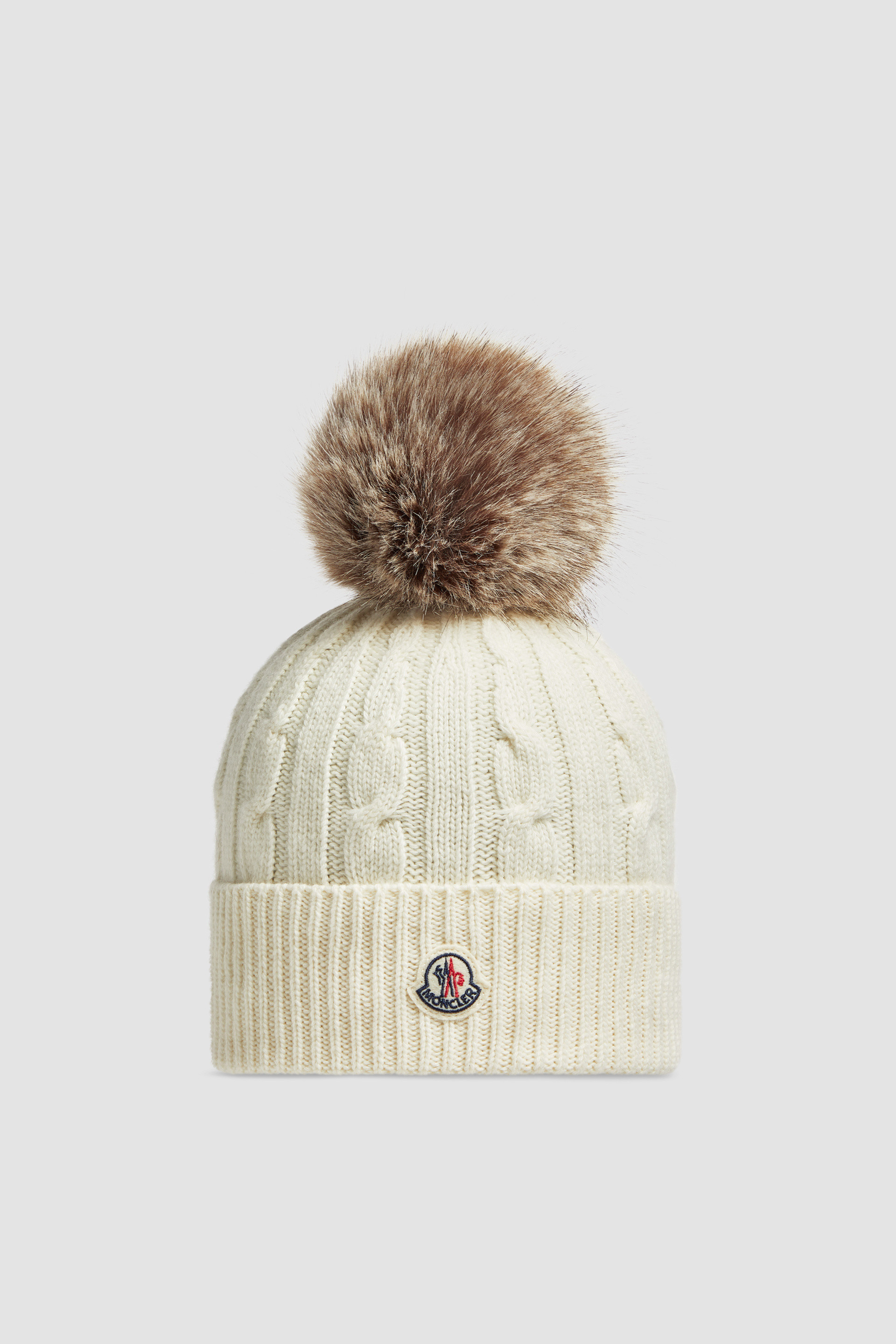 White Wool Cashmere Beanie with Pom Pom Hats Beanies for Women Moncler PL