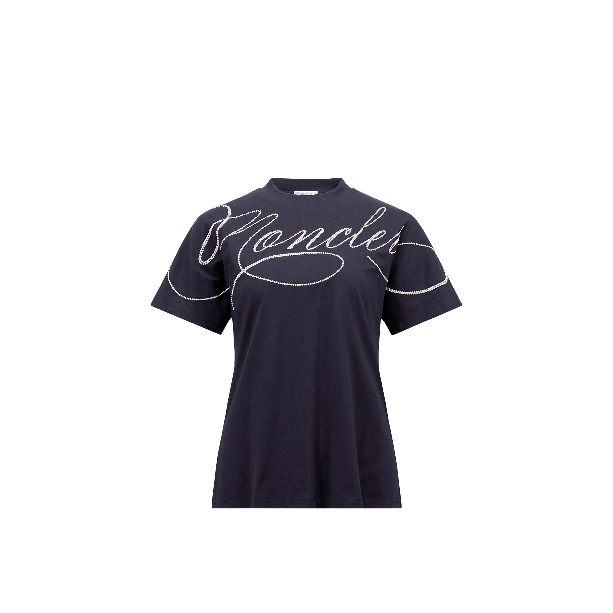 Moncler Embroidered Cursive Logo T-shirt In Blue