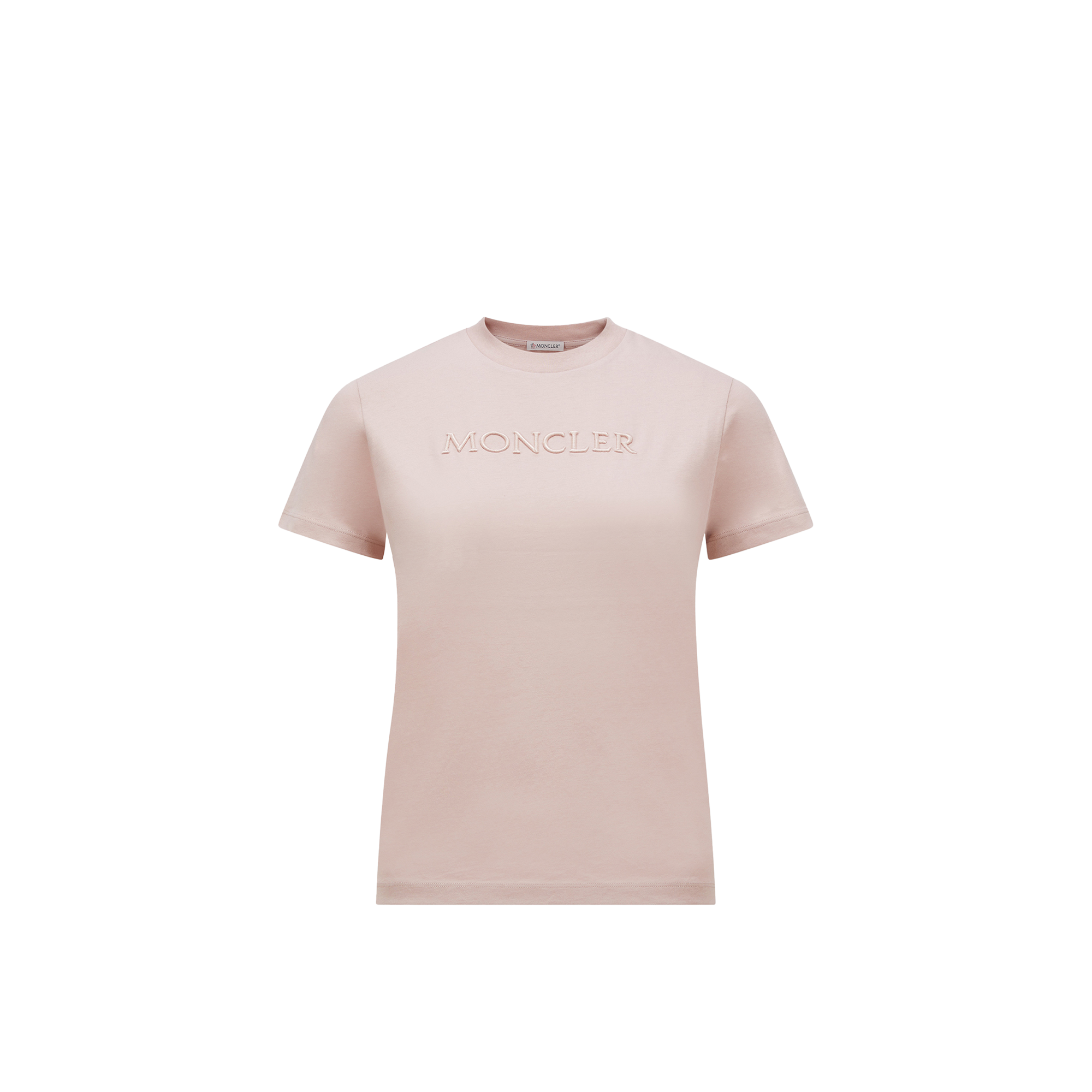 Moncler Embroidered Tonal Logo Cotton T-shirt In Pink