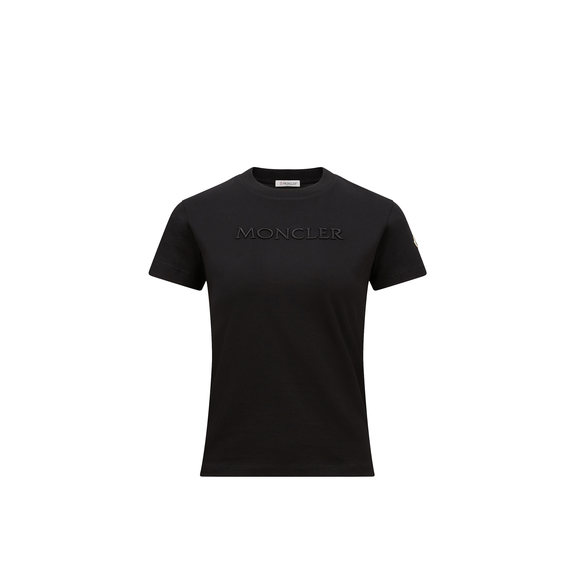 Moncler Black T-shirt With Embroidered Logo On The Front And Logo Patch On The Sleeve In Cotton Woma In Black
