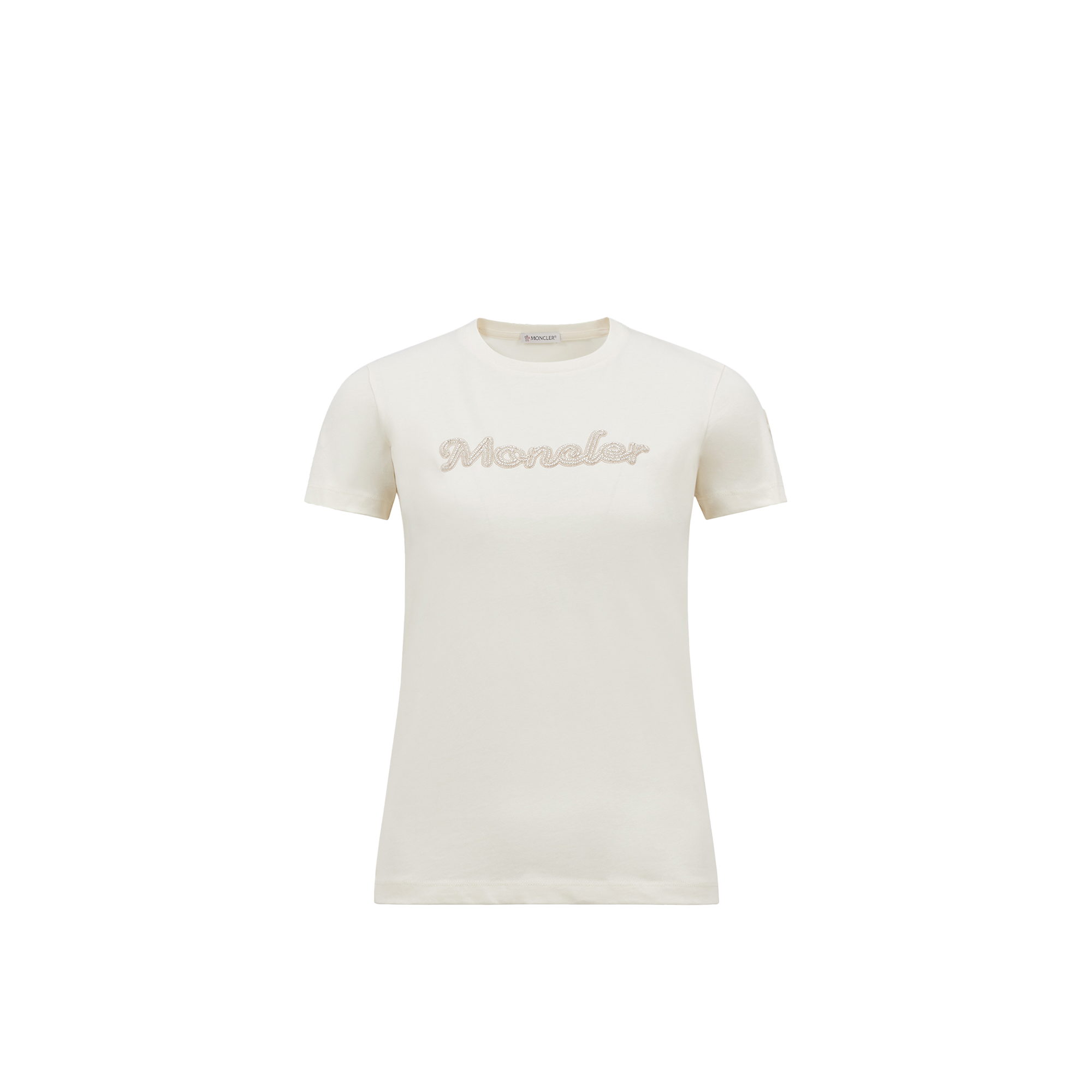 Moncler Pearl-embroidered Logo Cotton T-shirt White In White