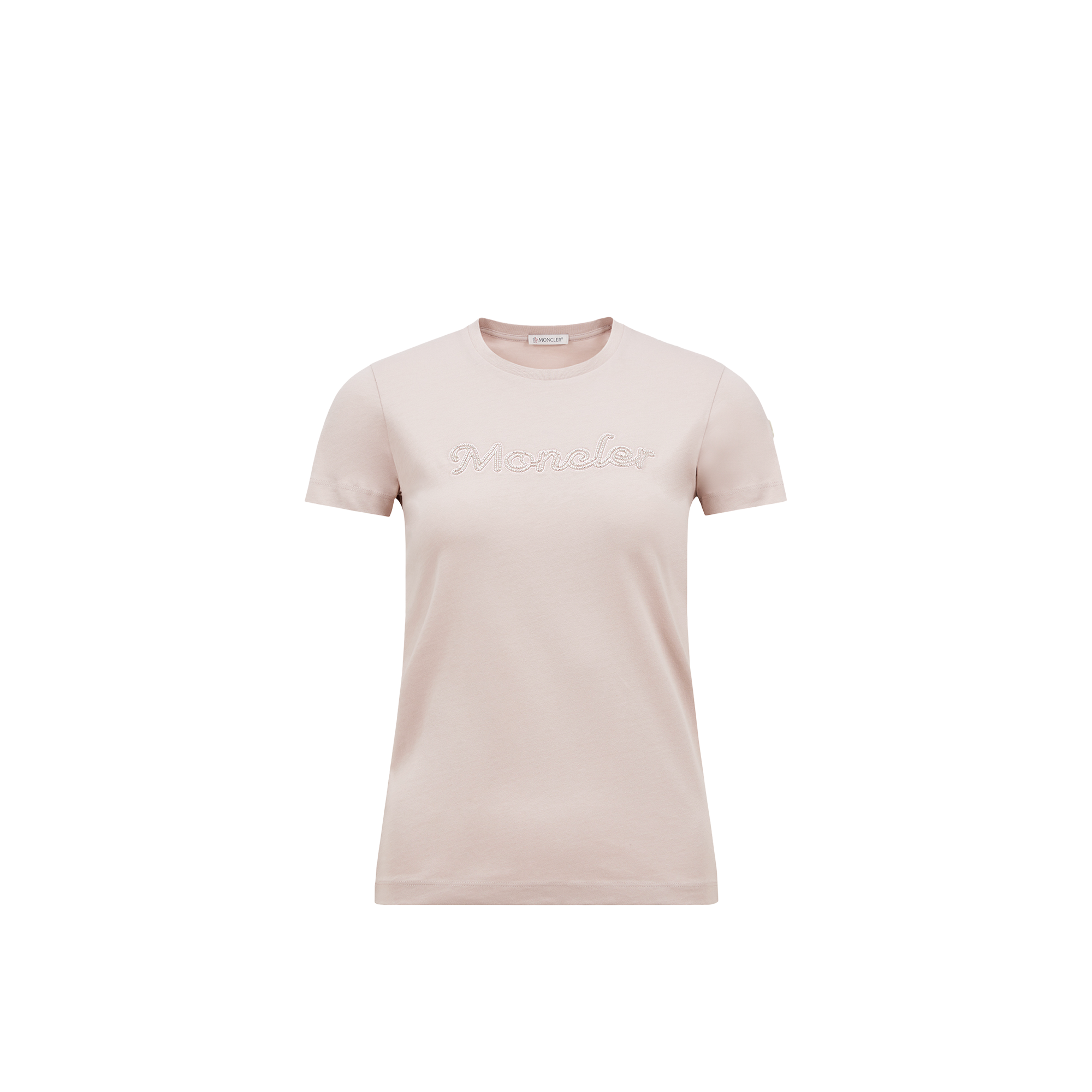 Moncler Pearl-embroidered Logo Cotton T-shirt Pink In Pink