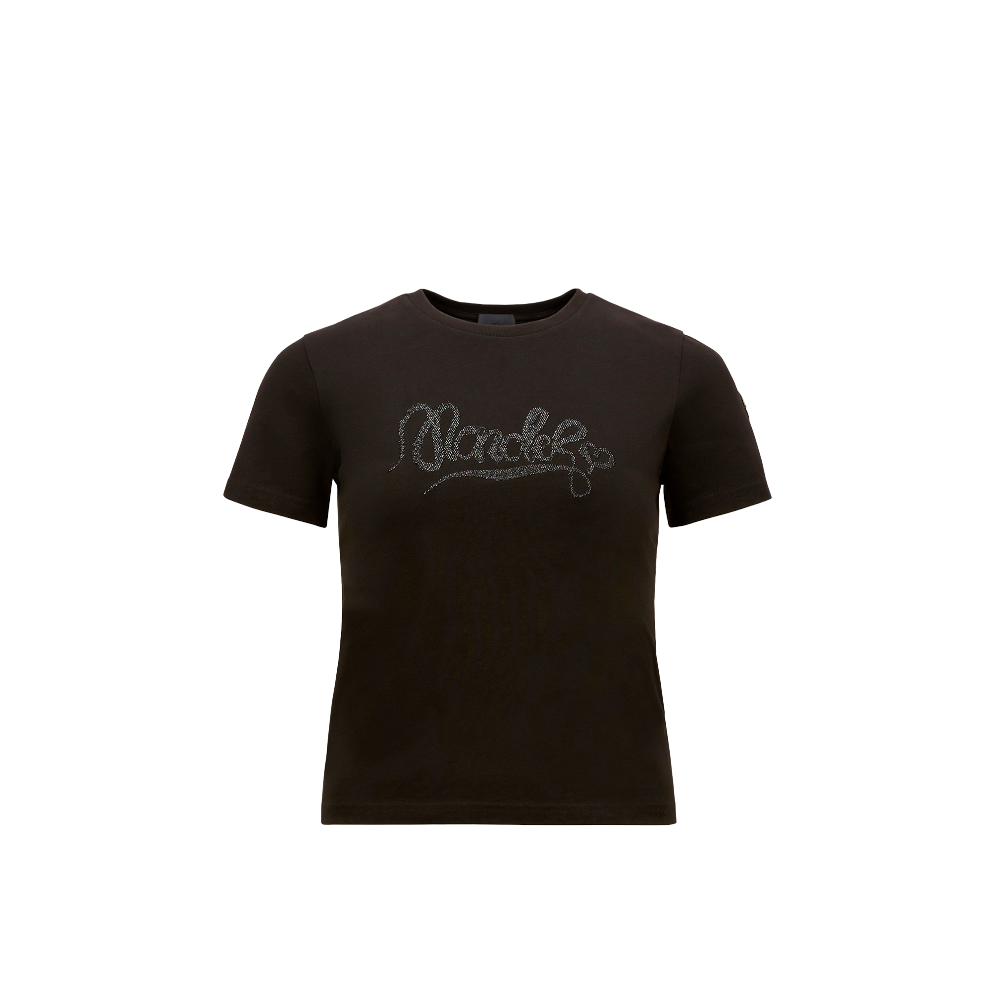 Moncler Embroidered Calligraphy Logo Cotton T-shirt Black In Black