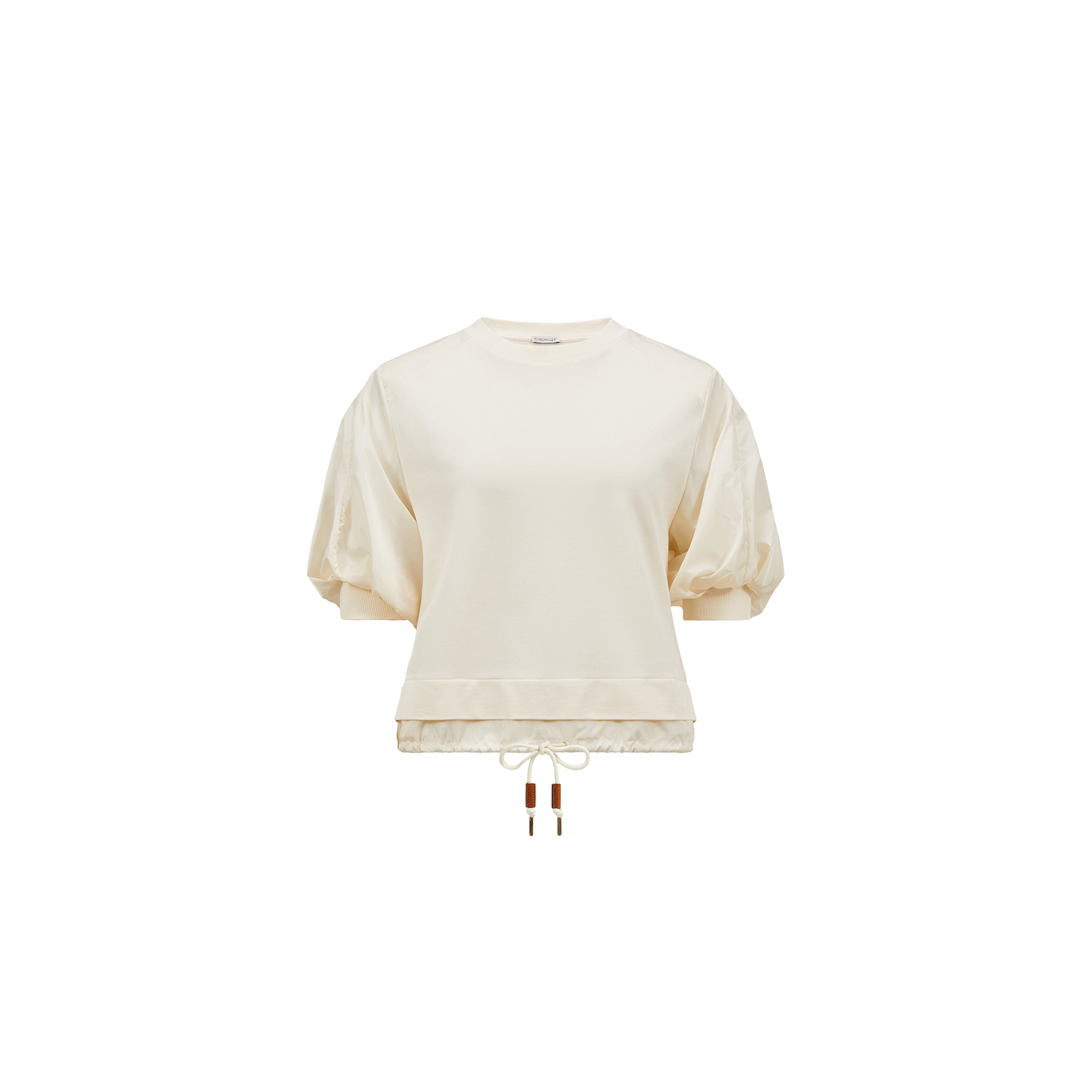 Moncler Crew Neck Puff Sleeve Nylon Top In White