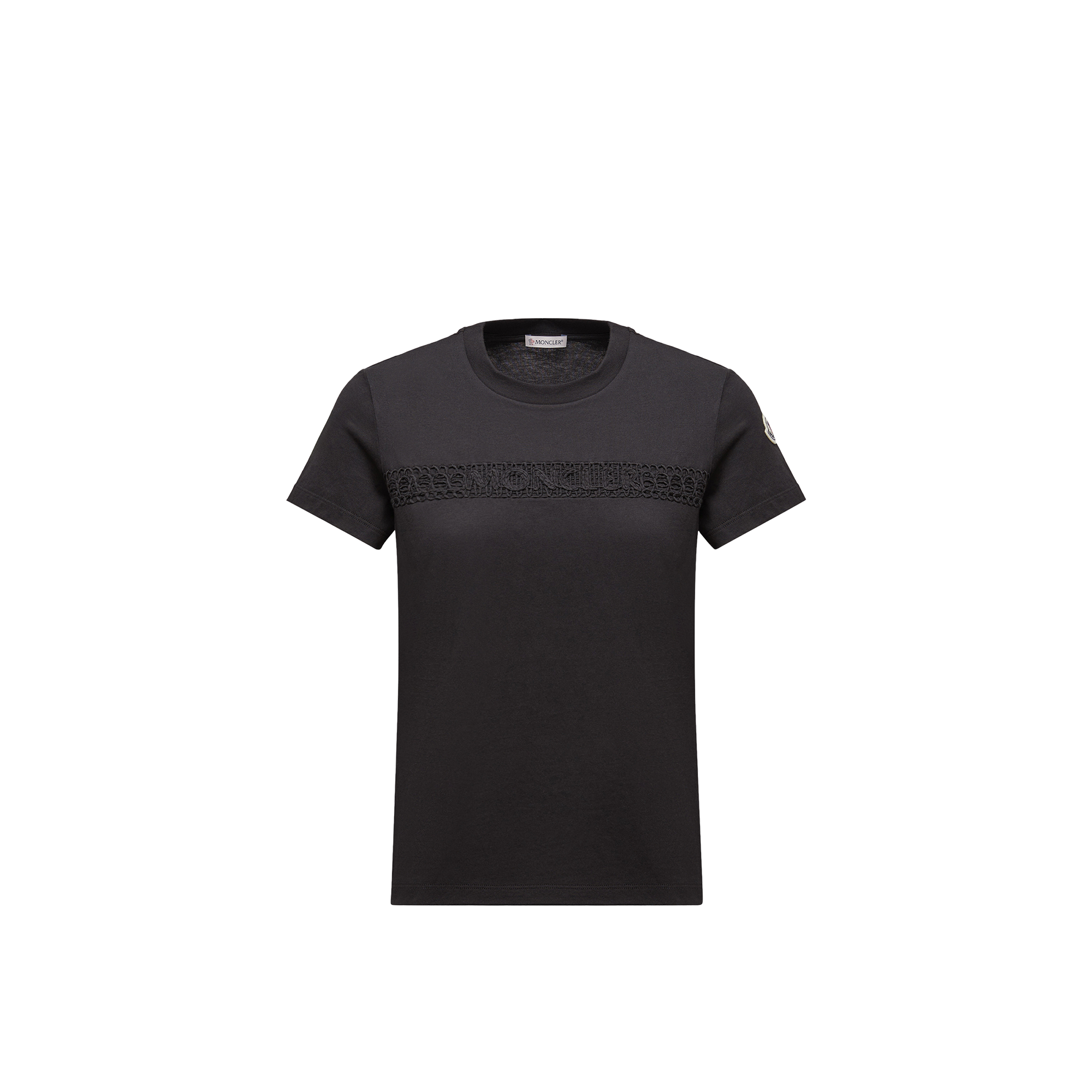 Moncler Embroidered Logo Cotton T-shirt In Black