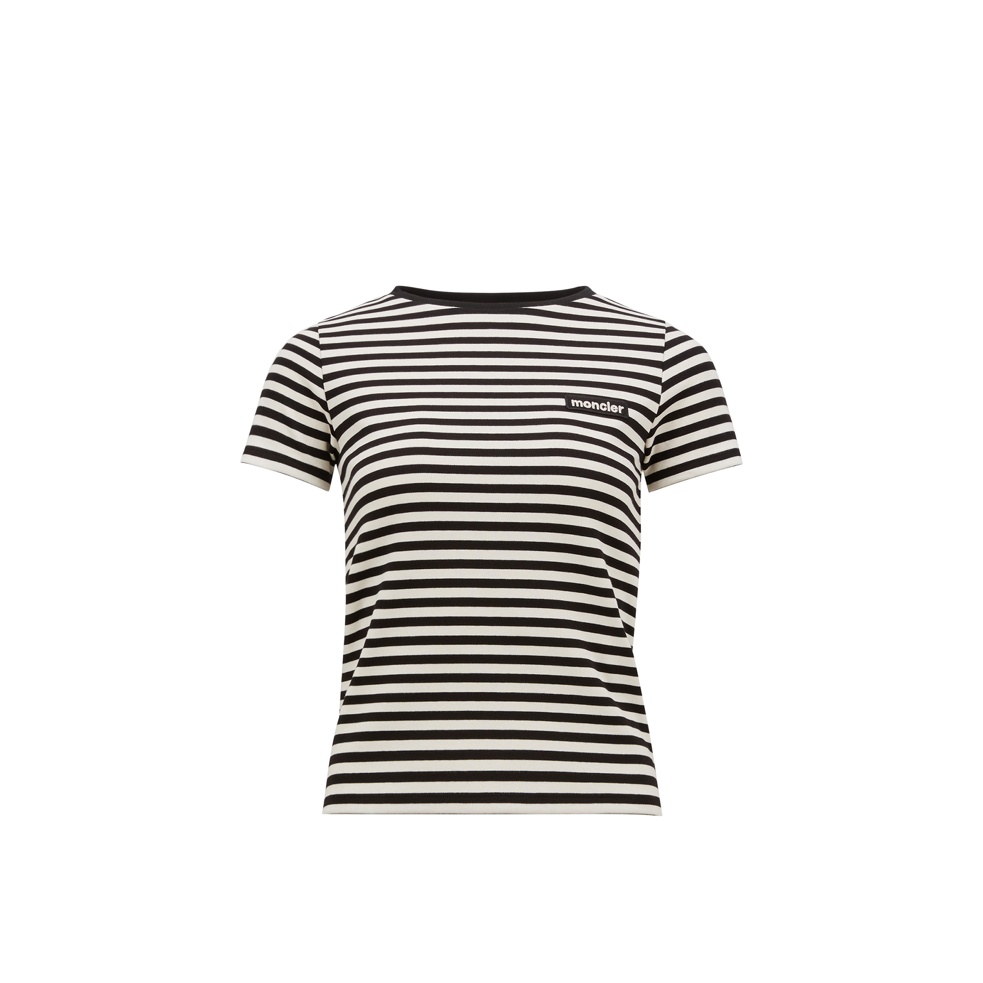 Moncler Black And White T-shirt With All-over Striped Motif And Logo Patch On The Chest In Cotton Wo In マルチカラー