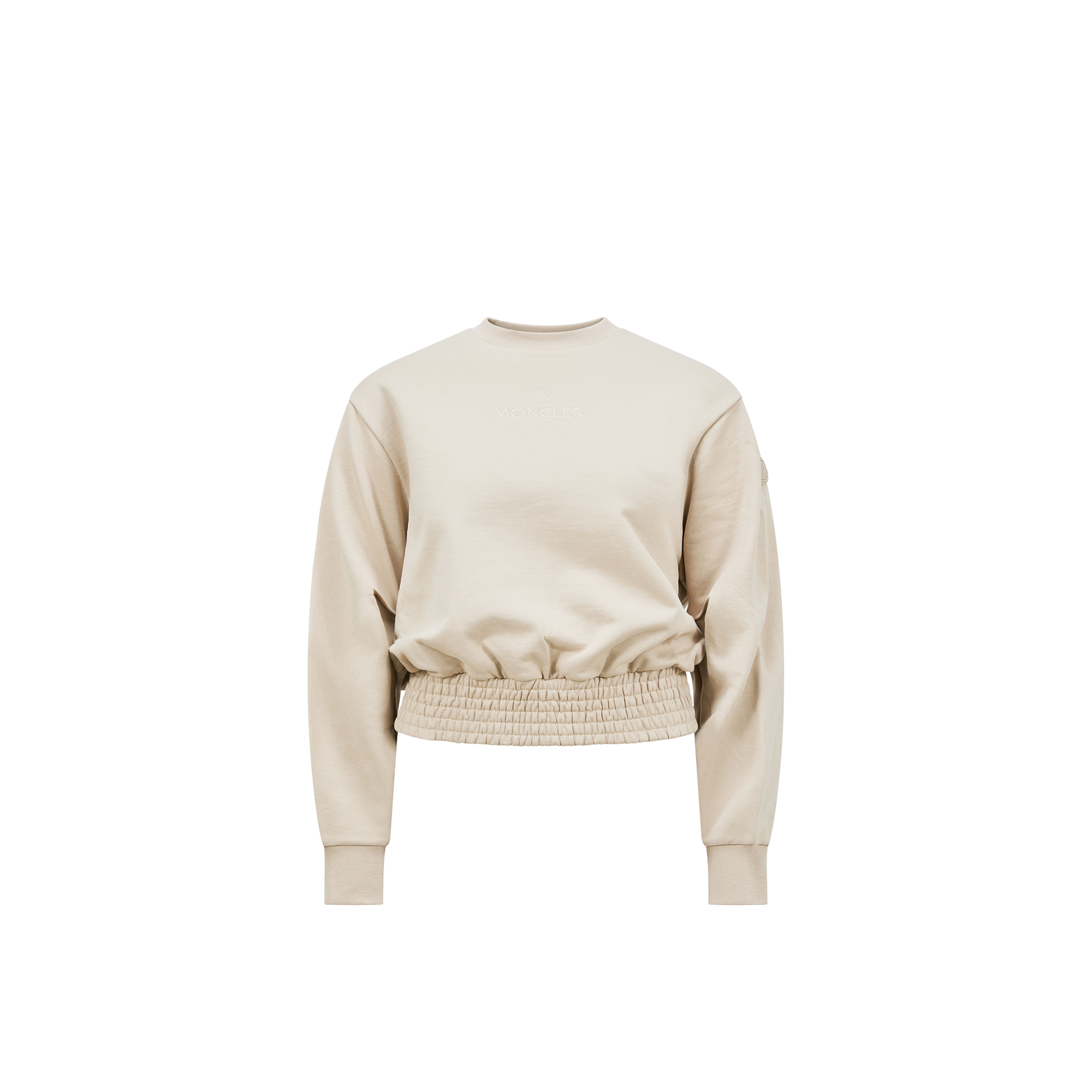 Moncler Sweat En Coton À Manches Plissées In Beige