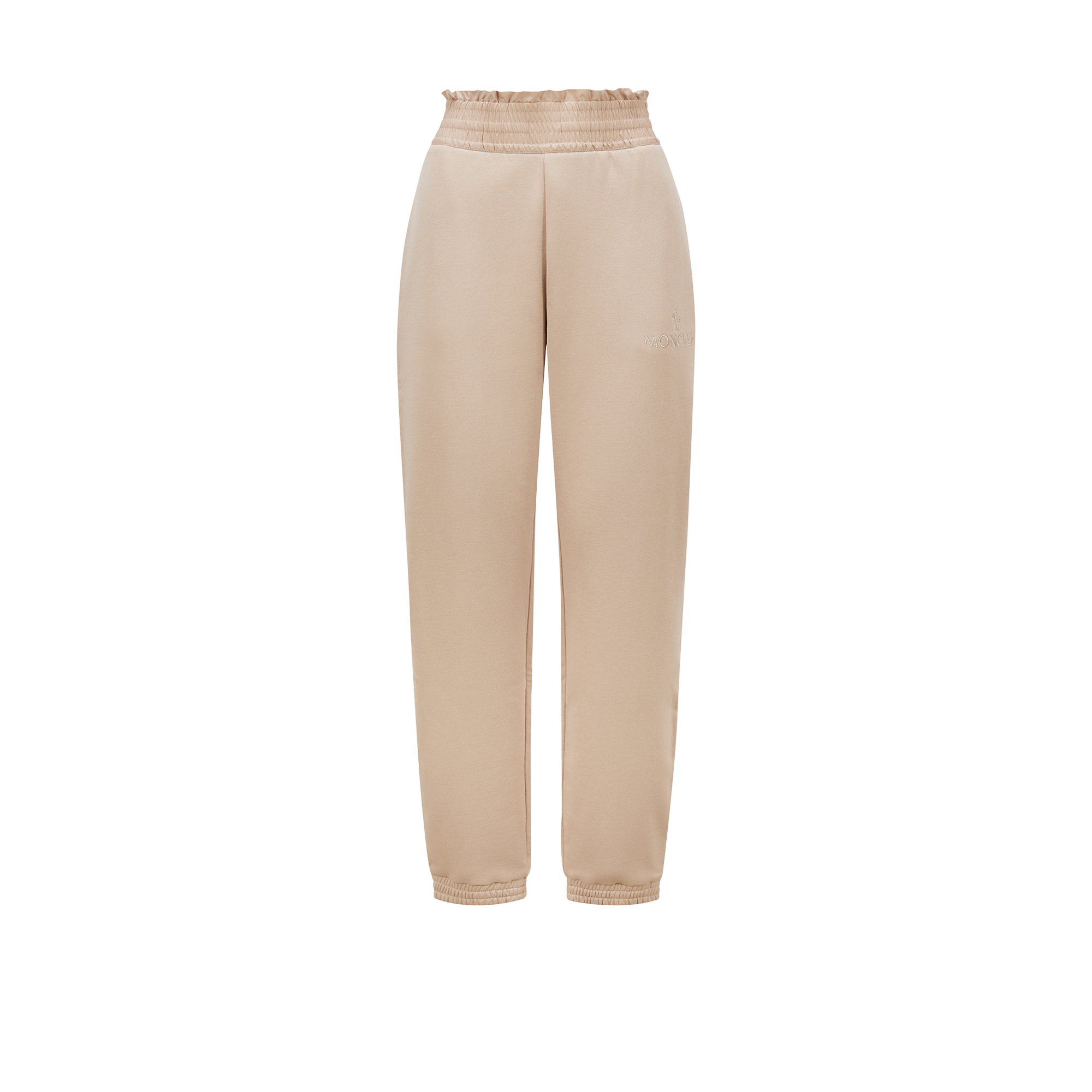 Moncler Embroidered Logo Cotton Sweatpants Beige In Beige