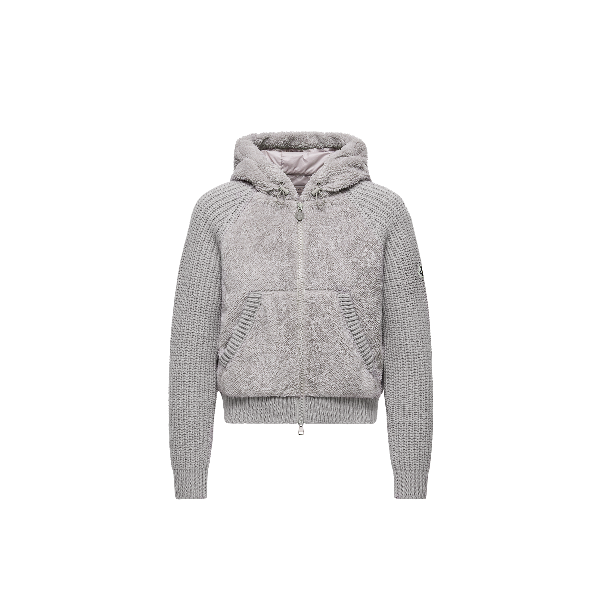 Moncler Cardigan Zippé Et Matelassé En Laine Et Teddy In Gray