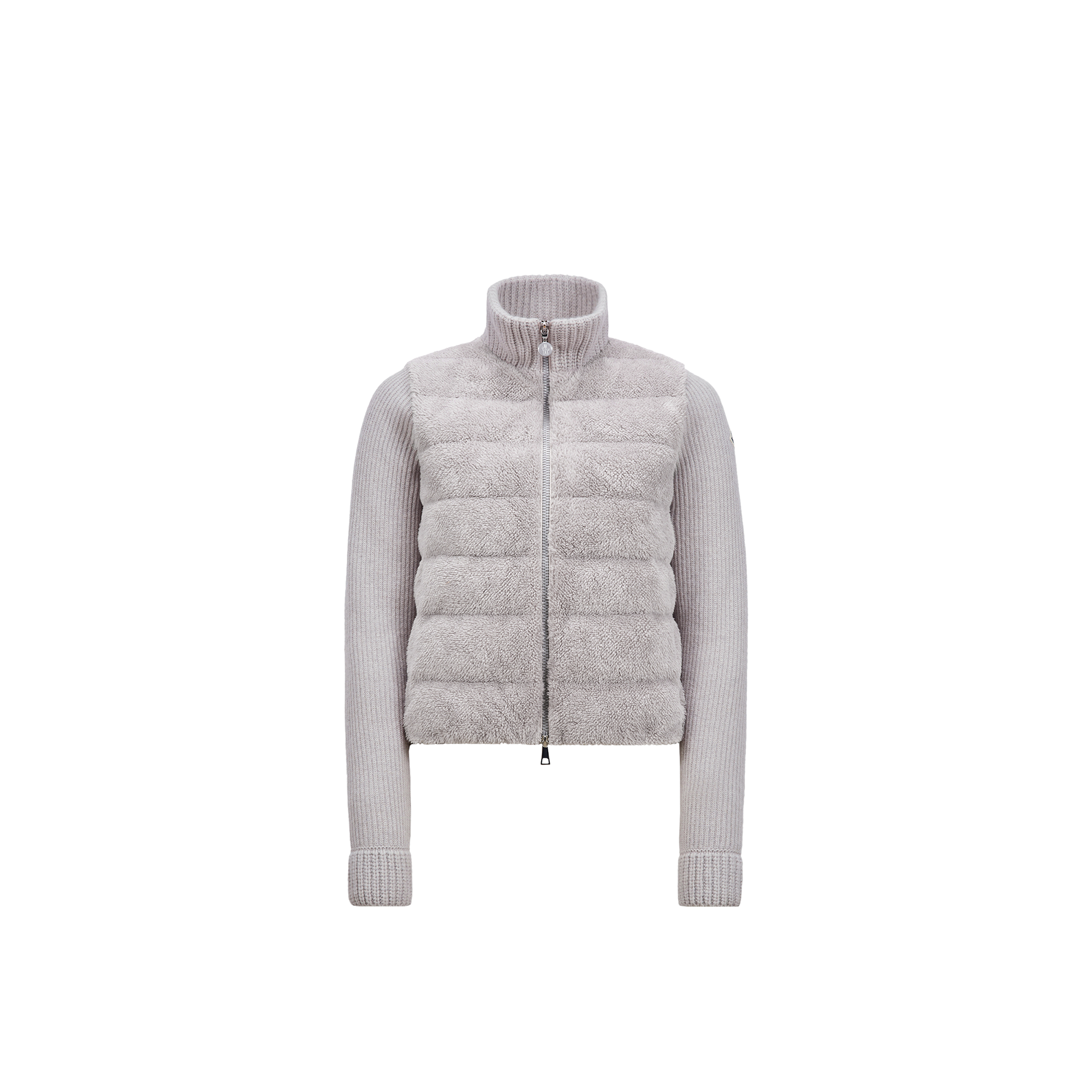 Moncler Cardigan Zippé Matelassé En Laine Et Teddy In Gray