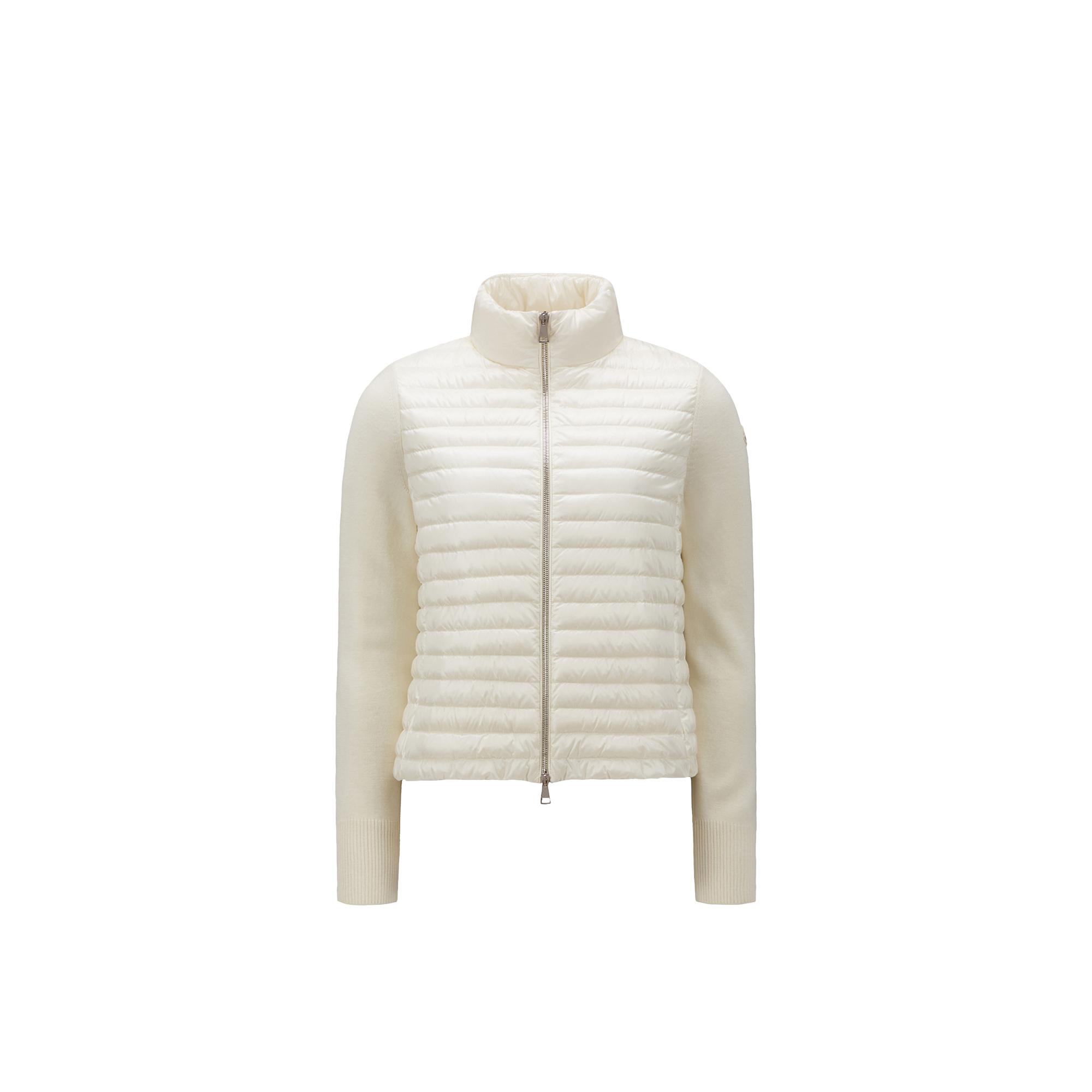 Moncler Cardigan Zippé Matelassé En Laine In White