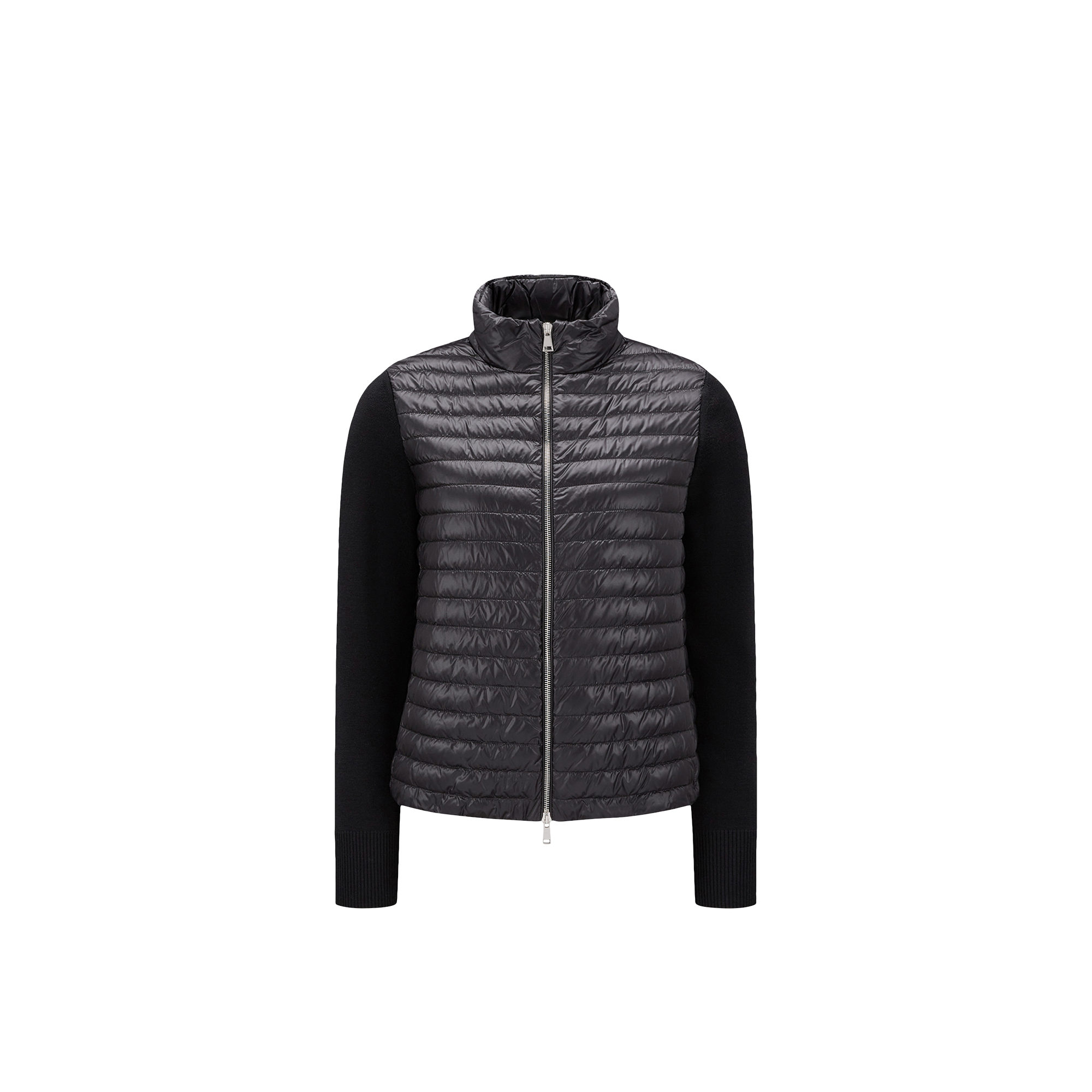 Moncler Knitted-sleeve Quilted Cardigan In Black