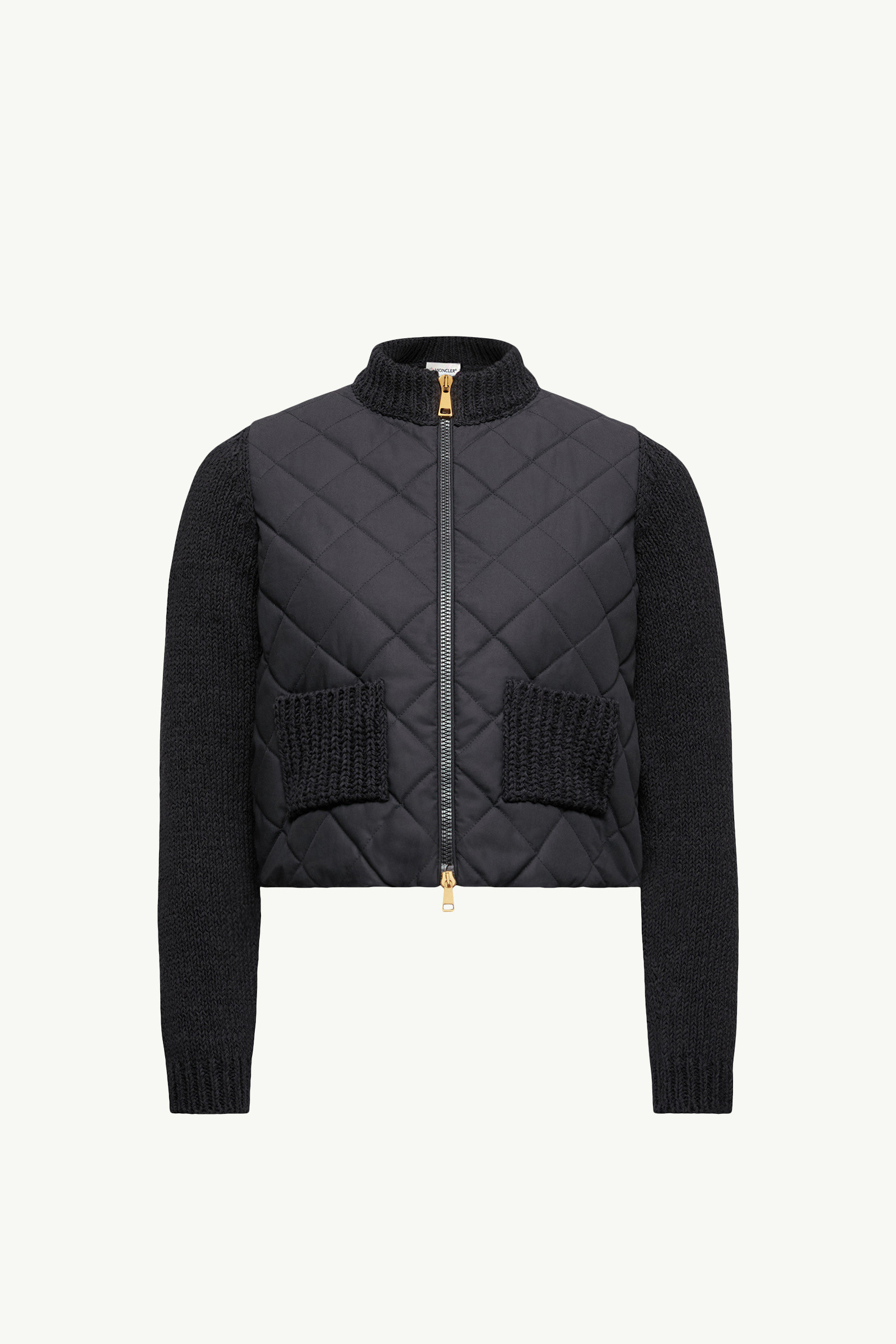 Black Padded Cotton Zip-Up Cardigan - Sweaters & Cardigans