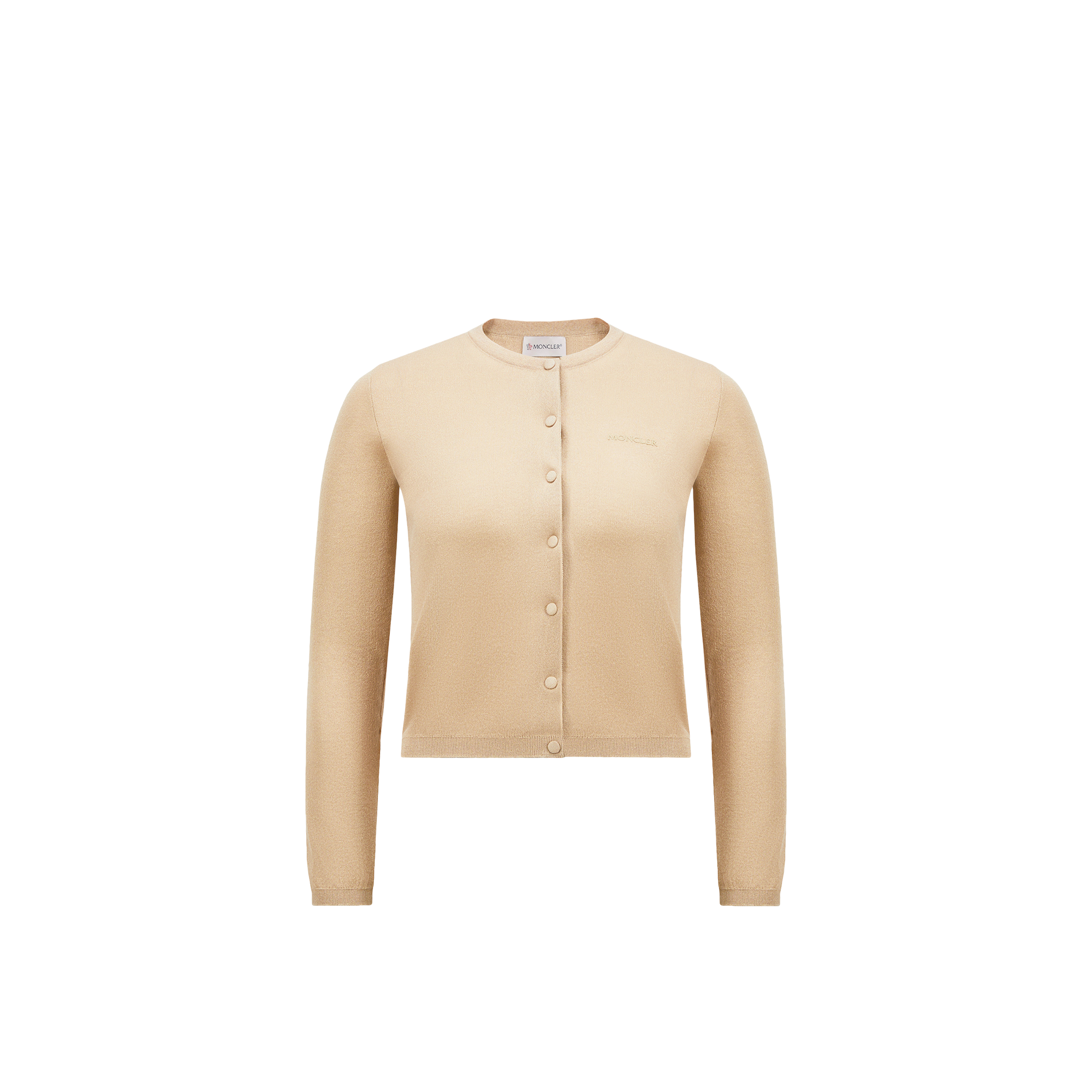 Moncler Embroidered Logo Cotton Blend Cardigan In Beige