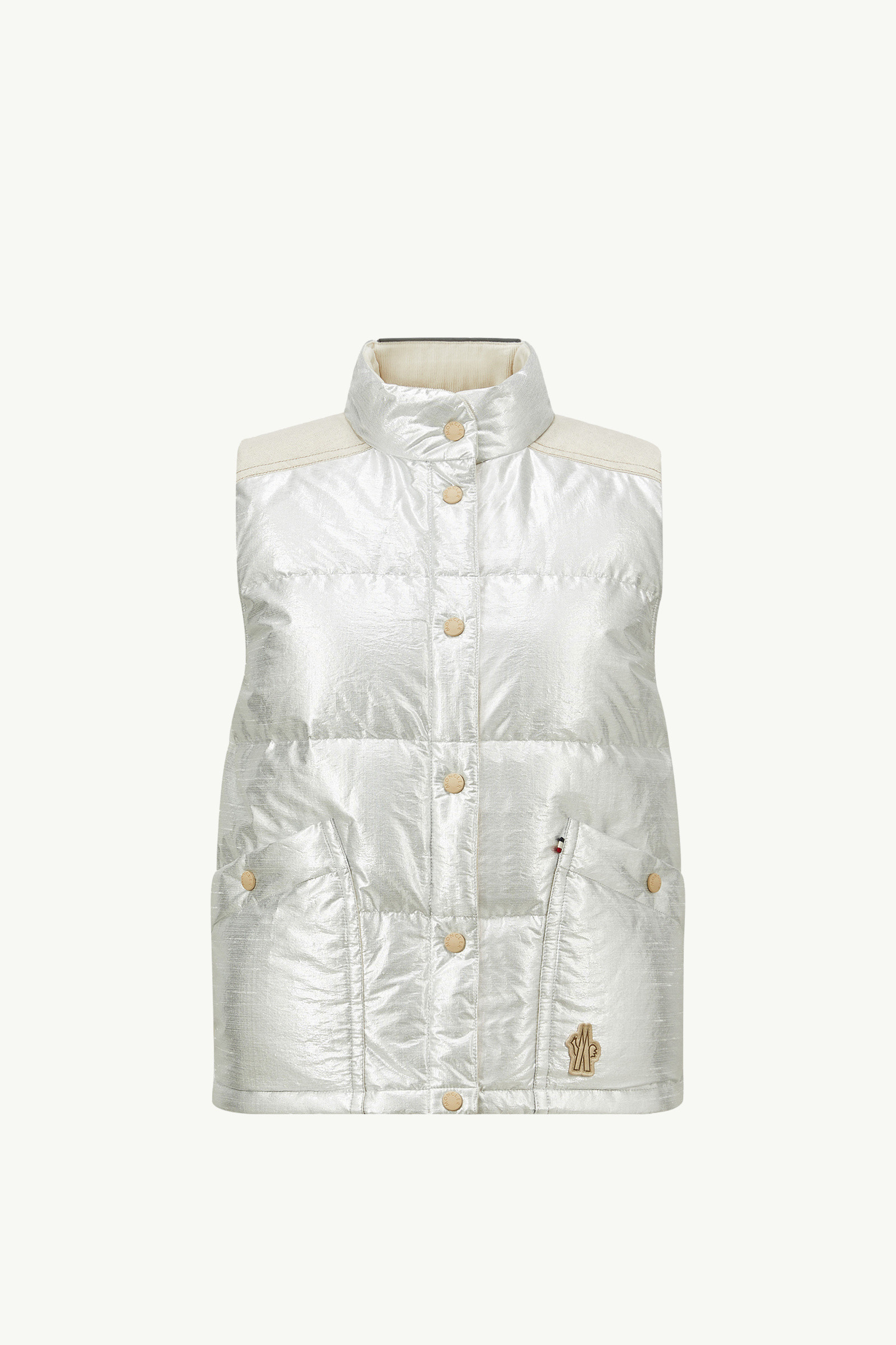 関税込 Moncler Pinchot Lame Down Gilet Silver Pinchot Lamé Down Gilet - Vests for Women | Moncler IT