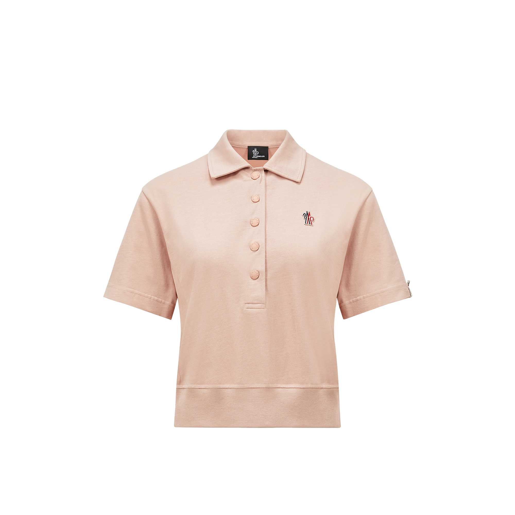 Moncler Logo Patch Cotton Polo Shirt Pink In Pink