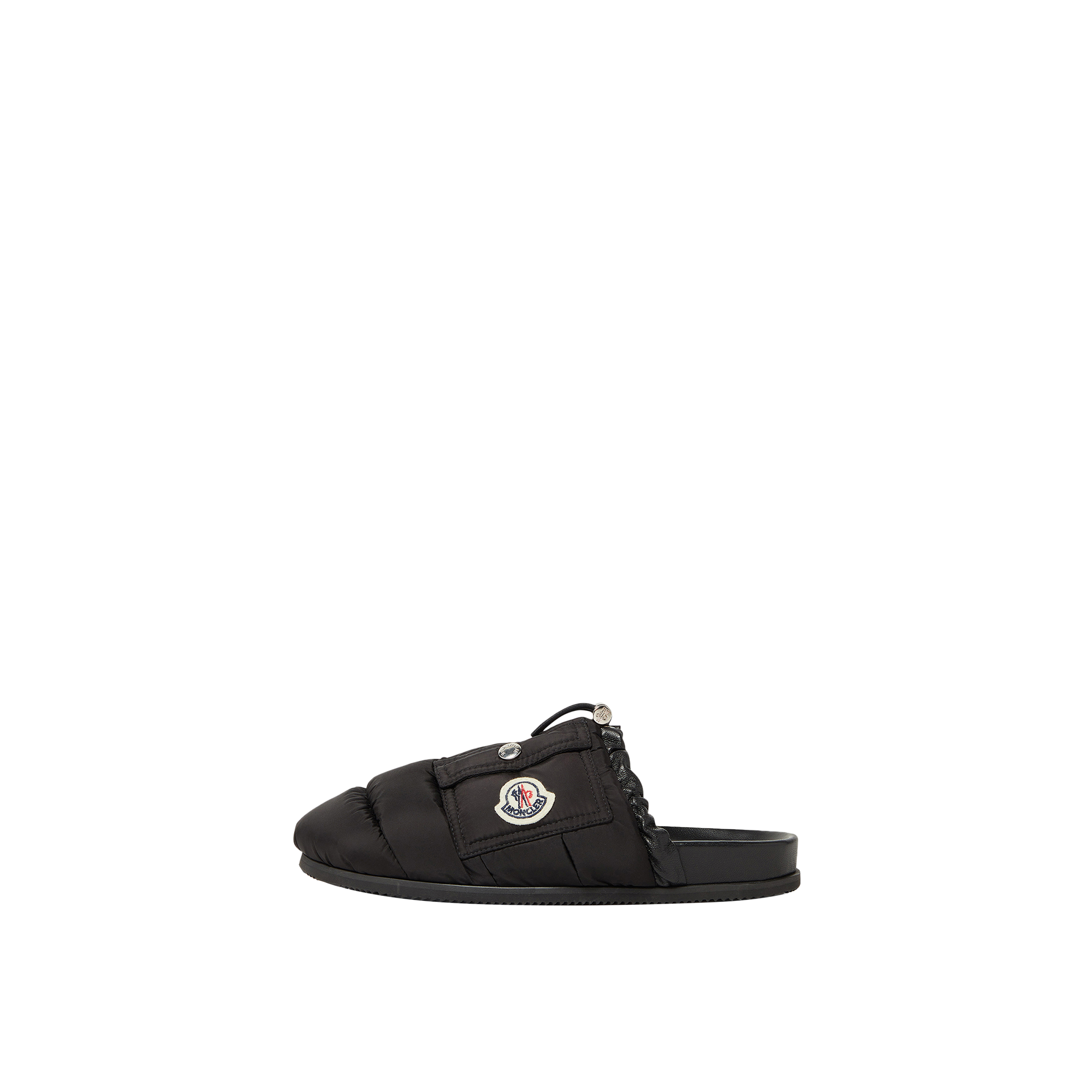 Shop Moncler Mon Pocket Padded Leather Mules, Women, Black, Size: 38