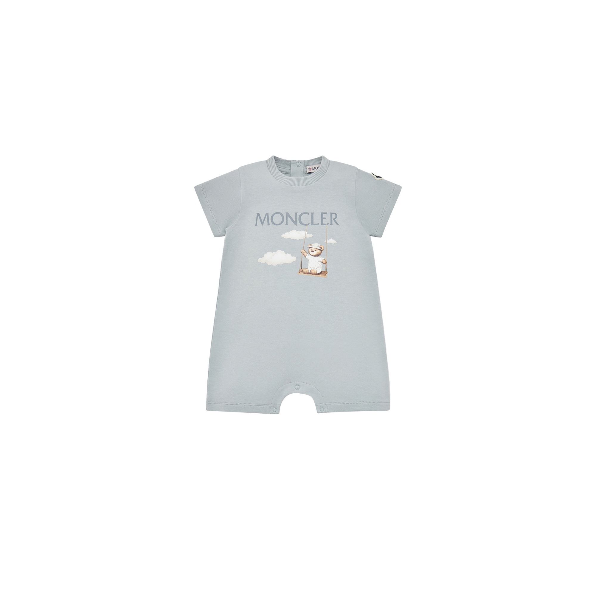 Moncler Barboteuse En Coton À Motif Ours En Peluche In Gray