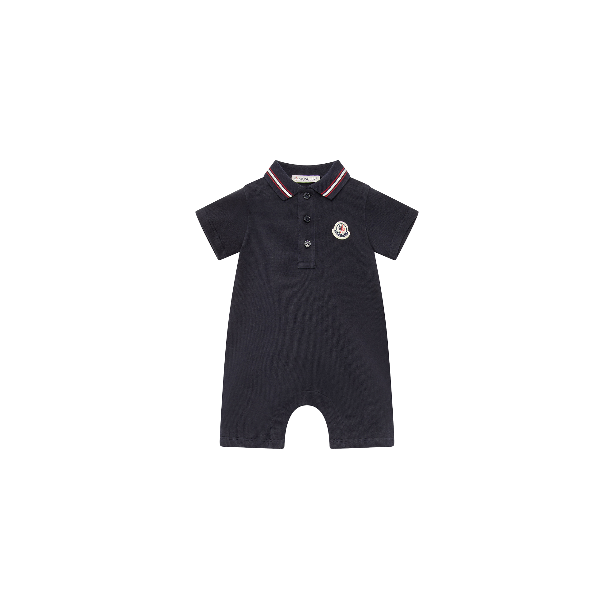 Moncler Barboteuse En Piqué De Coton À Empiècement Logo In Blue