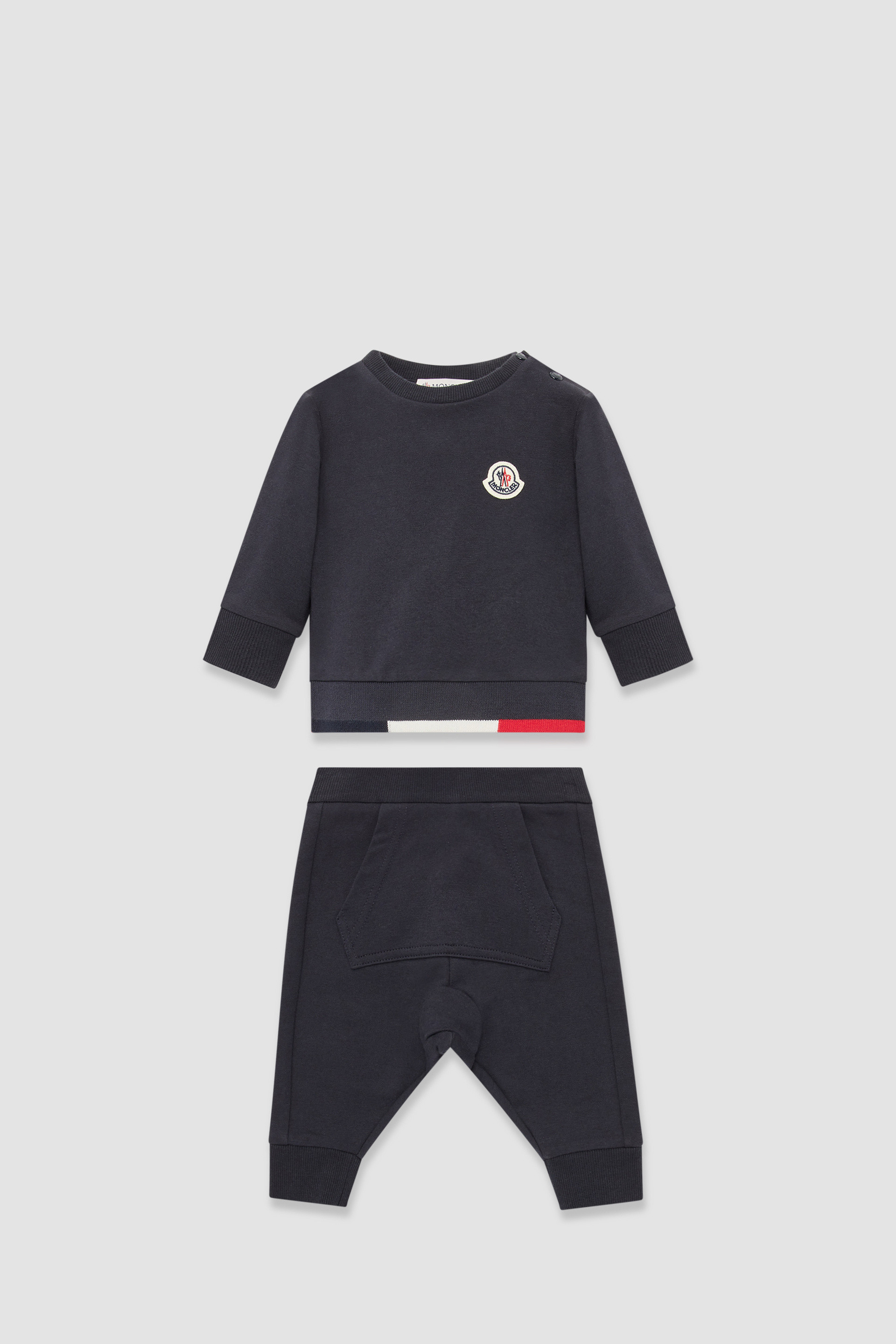 Navy Blue Tricolor Trimmed Cotton Sweatsuit Set Clothing for Children Moncler US