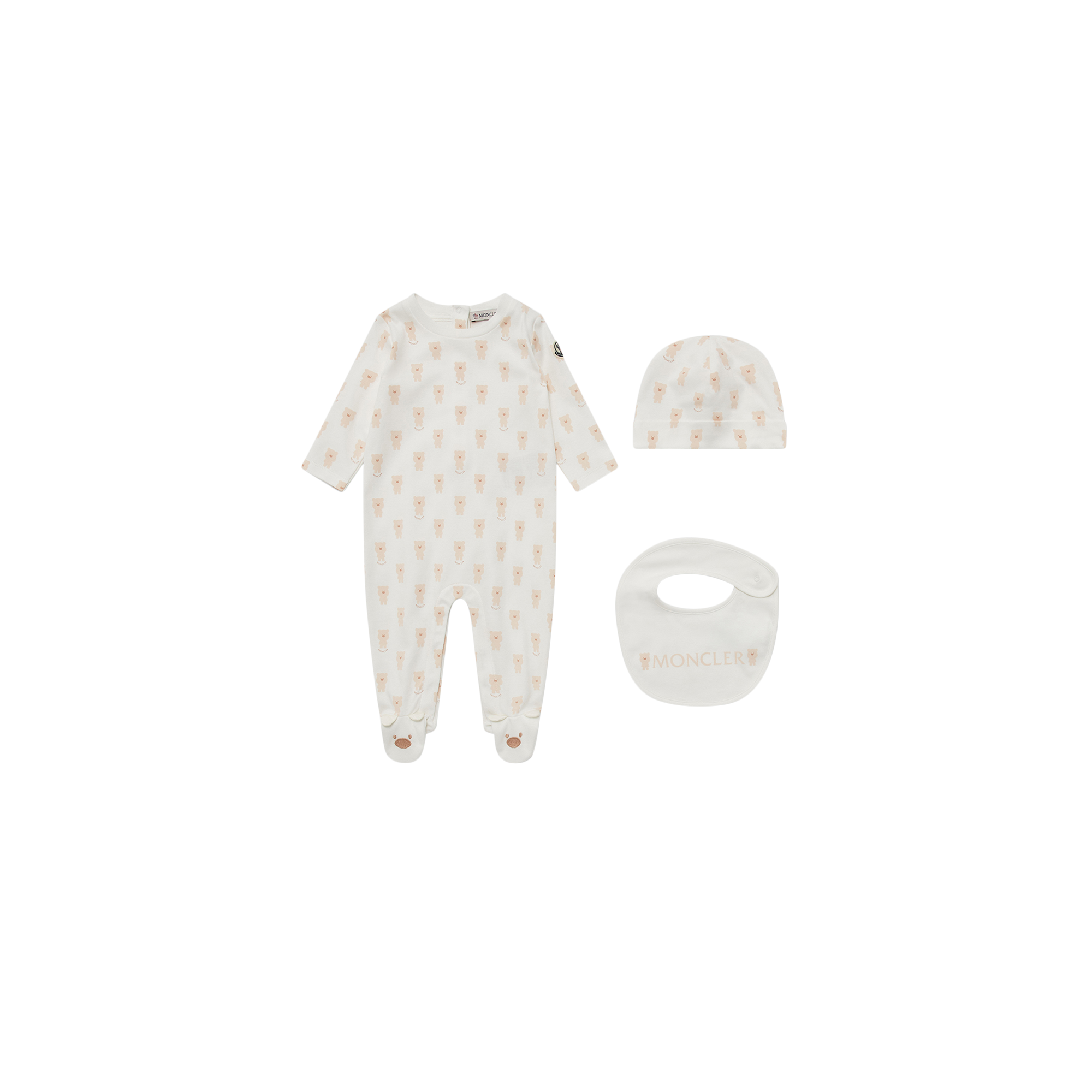 Moncler Teddy Bear Print Cotton Set White In White