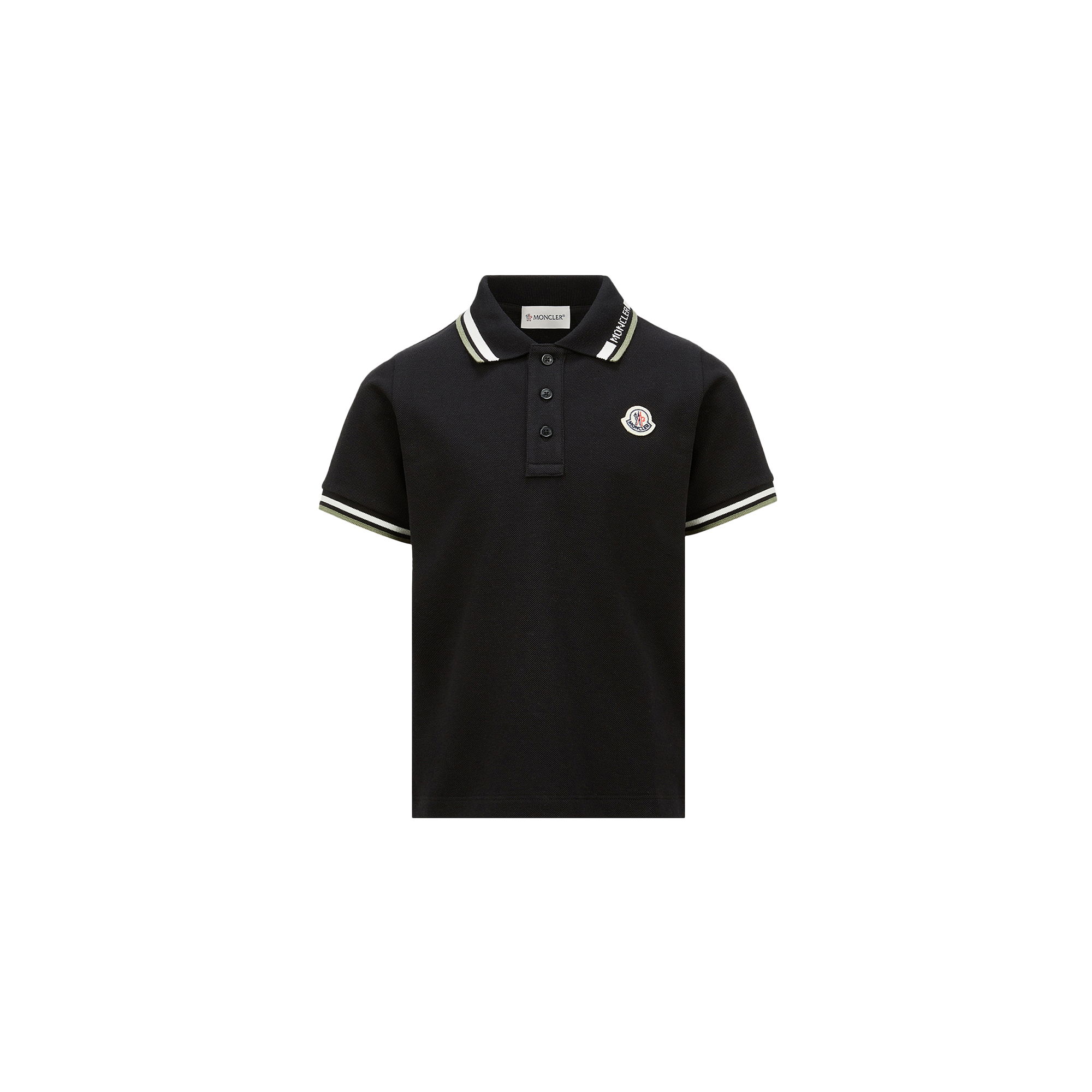 MONCLER ENFANT Tricolour-Trimmed Cotton Piquet Polo Shirt, Boy, Black, Size: 10Y