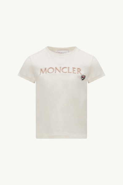 Tシャツ・カットソー MONCLER WOMEN Pearl-Embroidered Logo Cotton T-Shirt White White Pearl-Embroidered Logo Cotton T-Shirt - Tops & T
