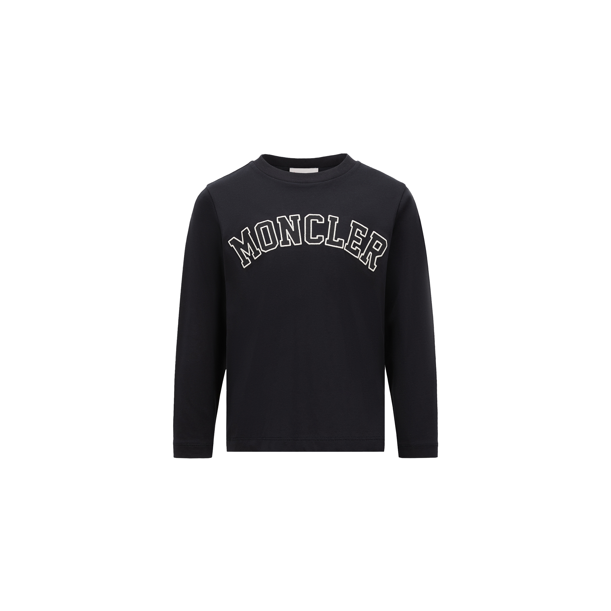 Moncler Embroidered Logo Long Sleeve Cotton T-shirt Blue In Blue