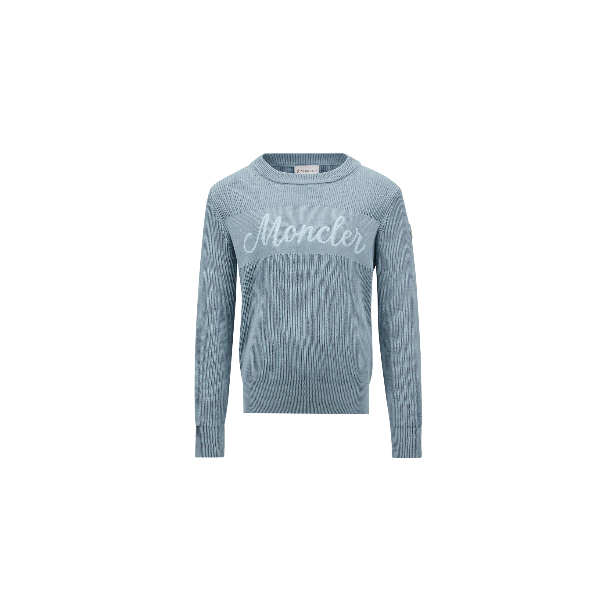 Moncler Pull En Coton À Logo Lettres Cursives Brodé In Bleu