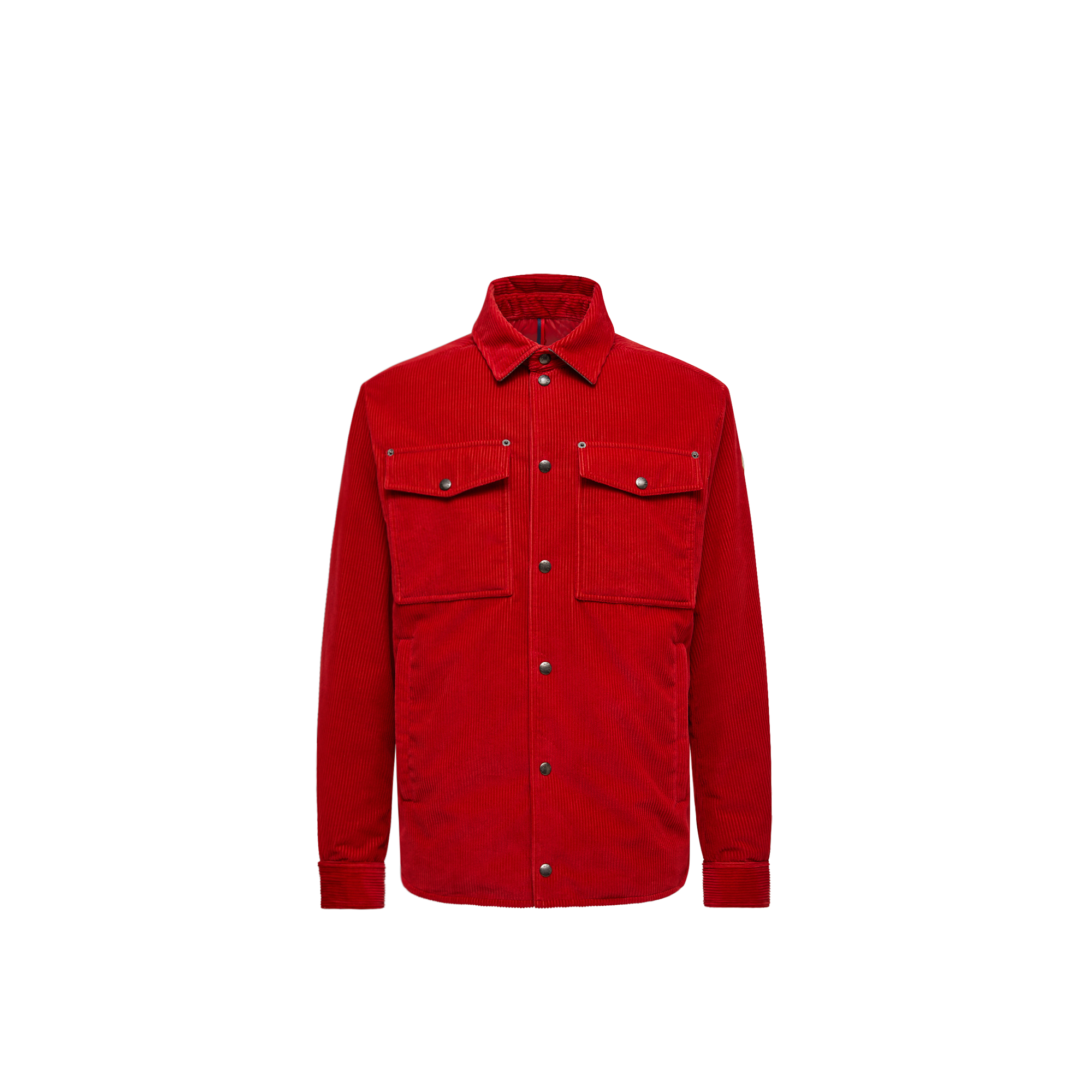 Moncler Ambroisie Corduroy Down Shirt Jacket In Red