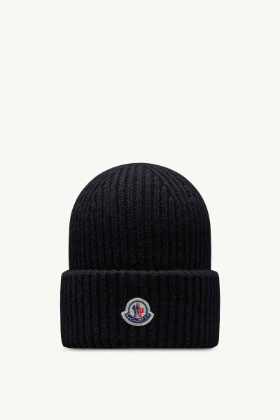 MONCLER ブラックニット帽 ブラック ニットキャップ : ハット＆ベレー 向けの メンズ