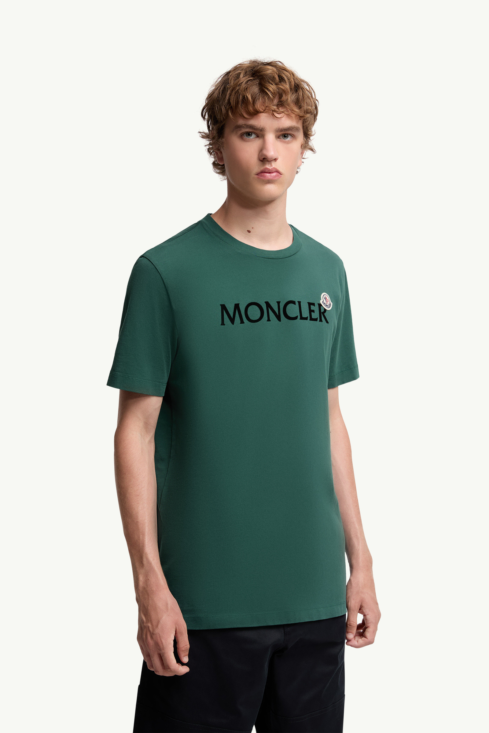 Leaf Green Flocked Logo Cotton T-Shirt - Polos & T-shirts