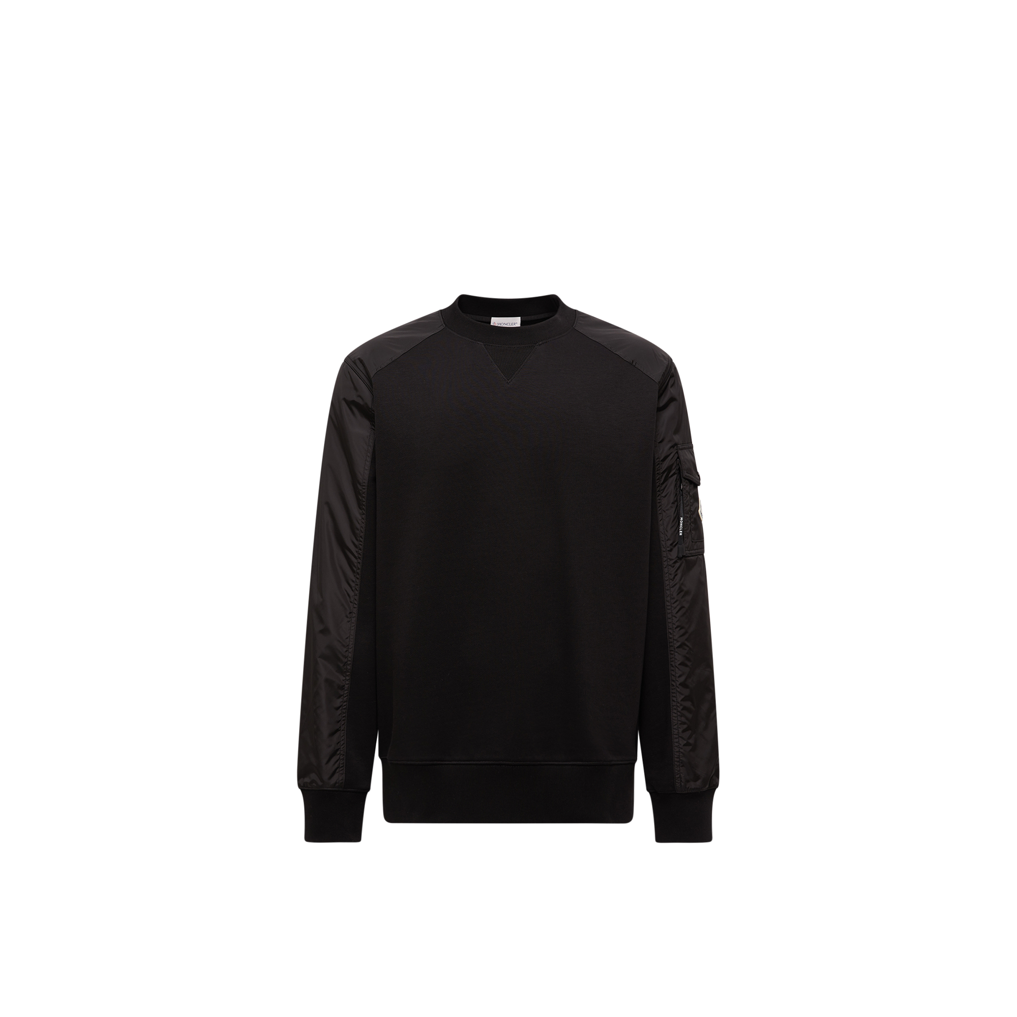 Moncler Mens Black Logo-patch Contrast-sleeve Cotton-blend Sweatshirt In Black