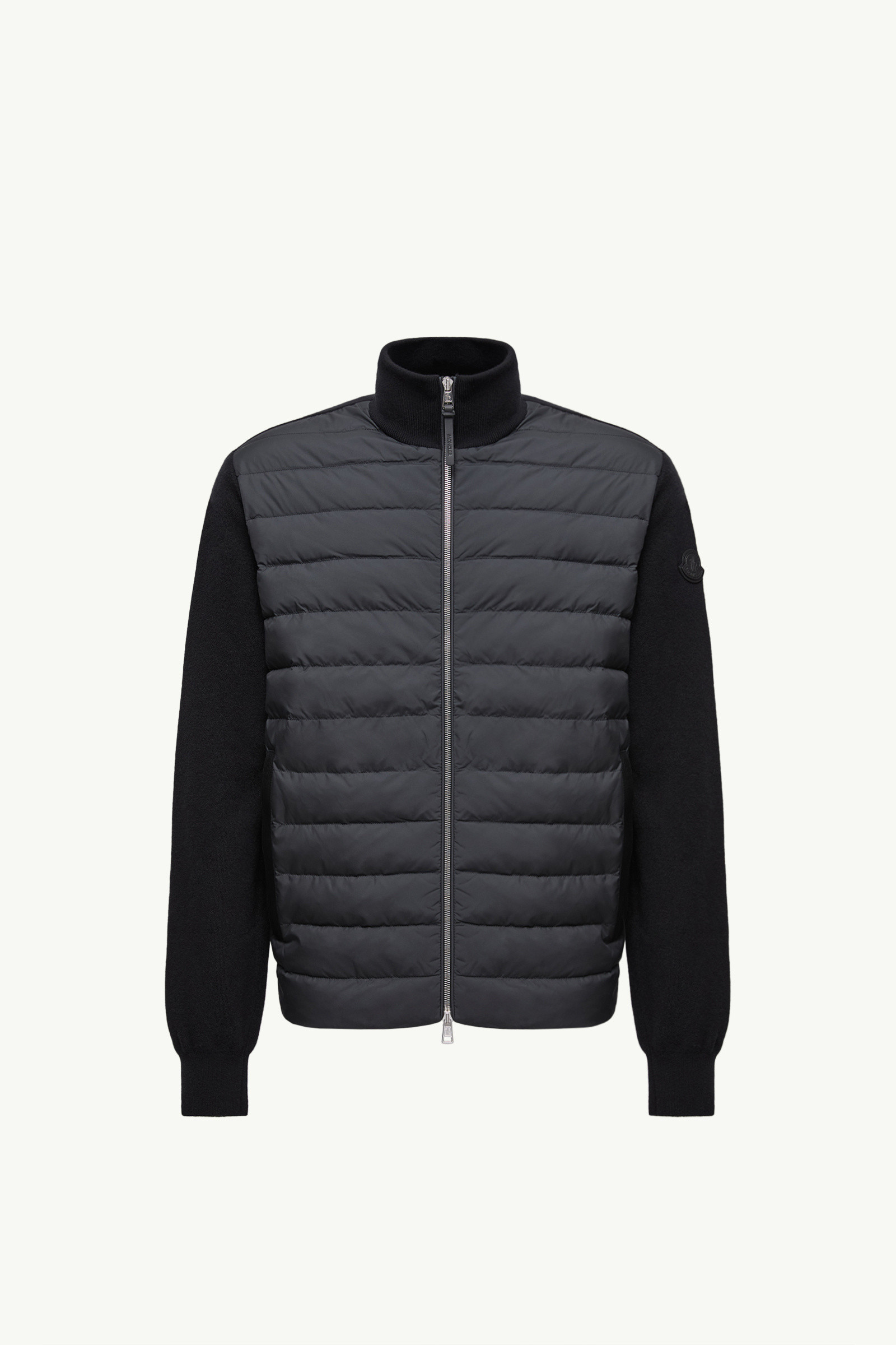 Black Padded Wool & Cashmere Zip-Up Cardigan - Sweaters