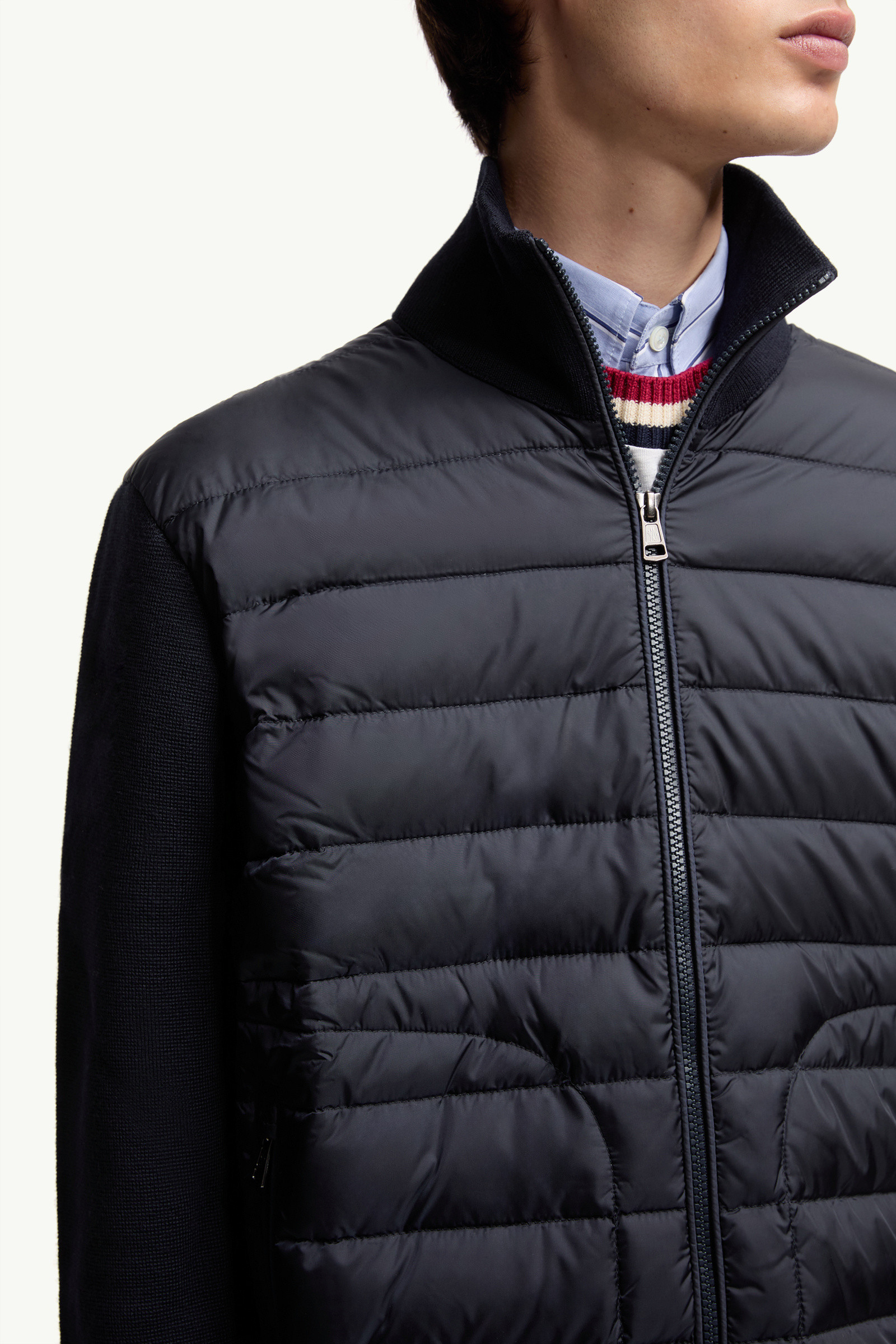 Navy Blue Padded Zip-Up Cardigan - Sweaters & Cardigans for