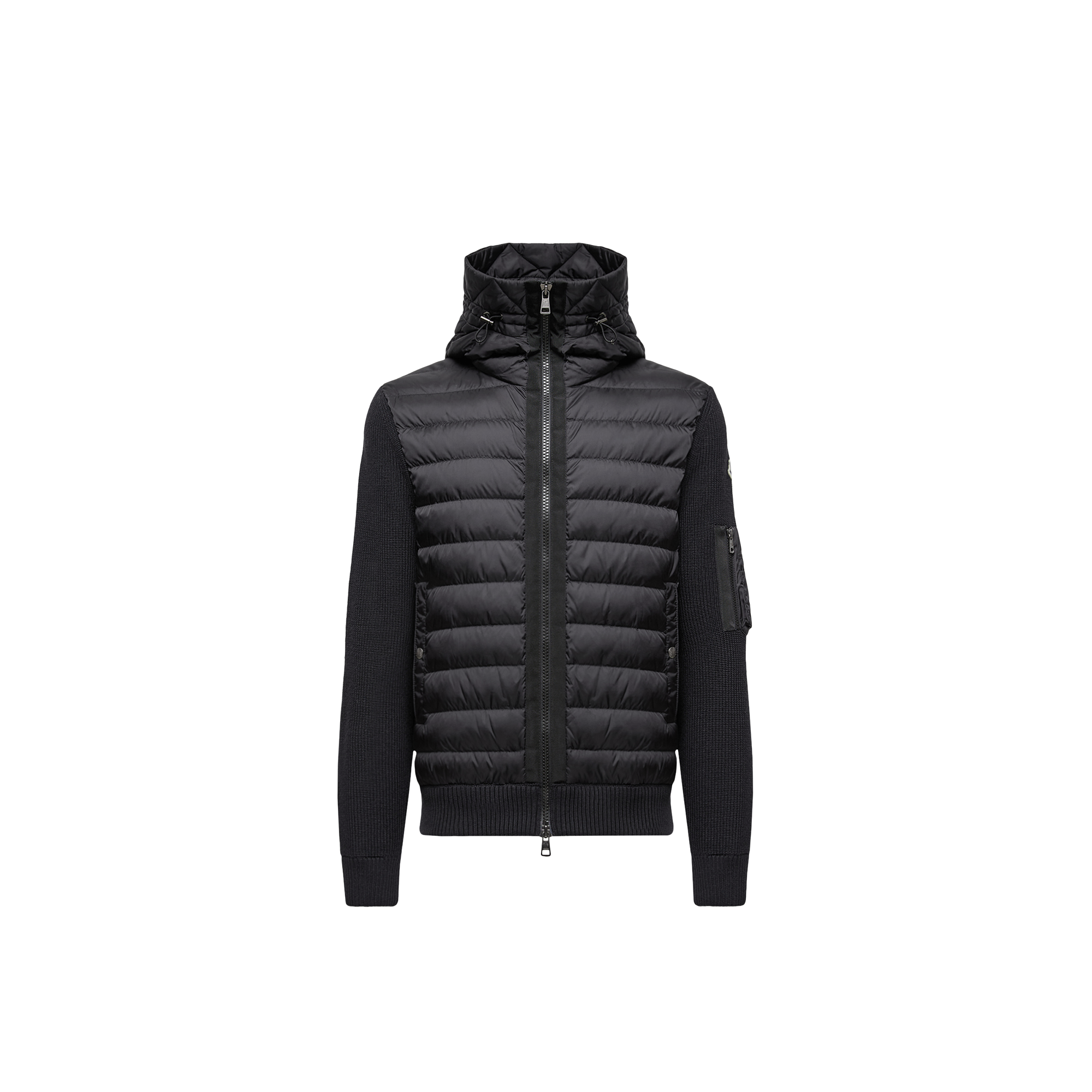 Moncler Mens Black Hybrid Padded Knitted Cardigan Xxl In Black