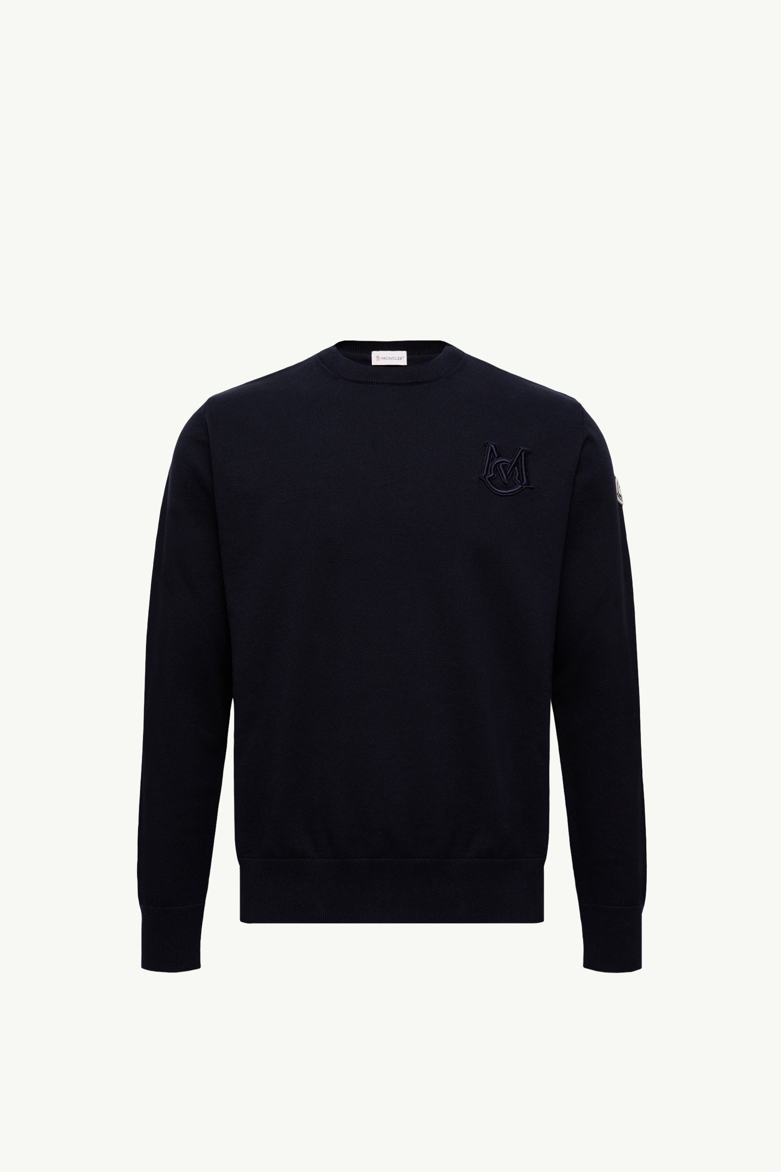 Navy Blue Embroidered Monogram Cotton Jumper - Sweaters