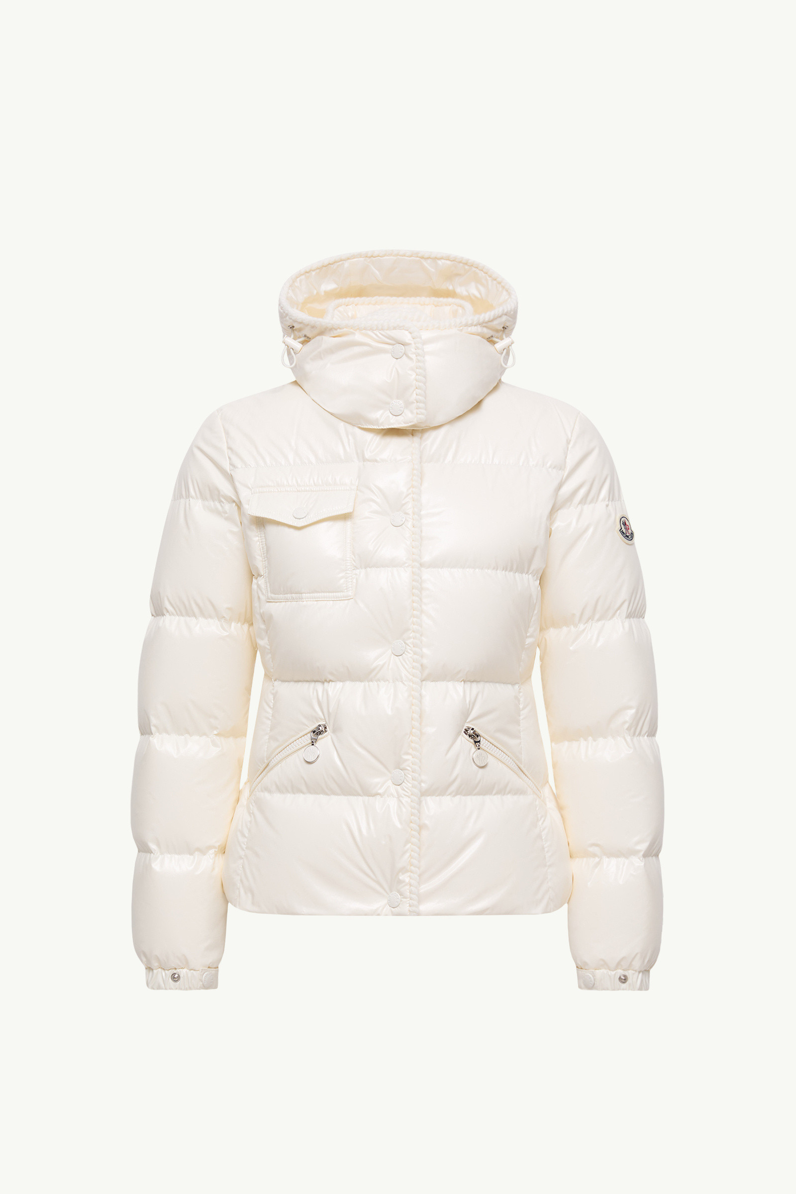 MONCLER☆24SS IADI 袖ロゴ ウィンドブレーカー LADIES MONCLER Black Silk Organza Zip,Drawstring Hood Jacket 00/38