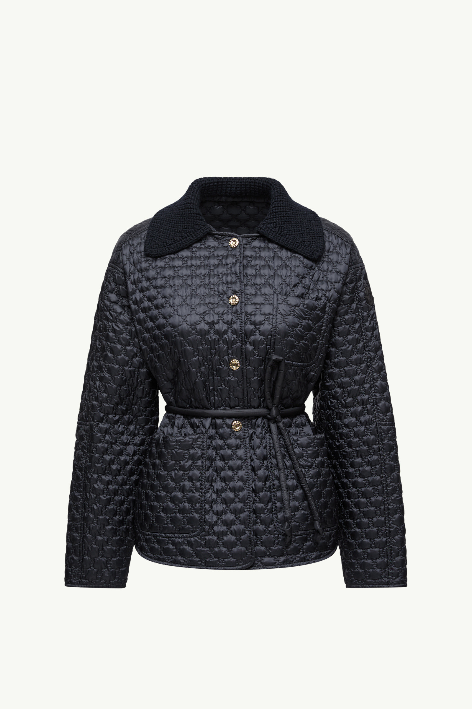 Navy Blue Raray Belted Short Down Jacket - Short Down