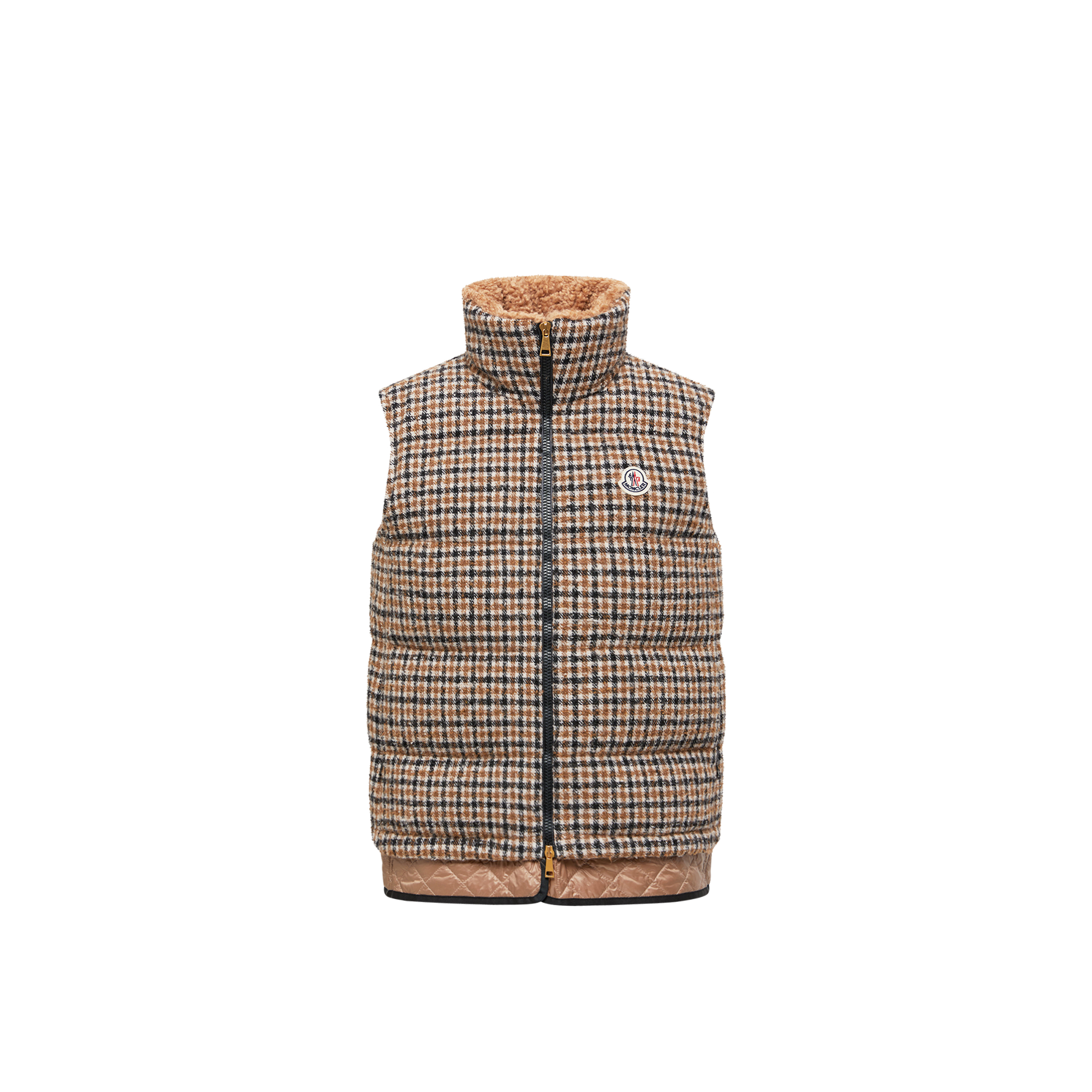 Moncler Touvet Checked Wool-blend Down Vest In Brown