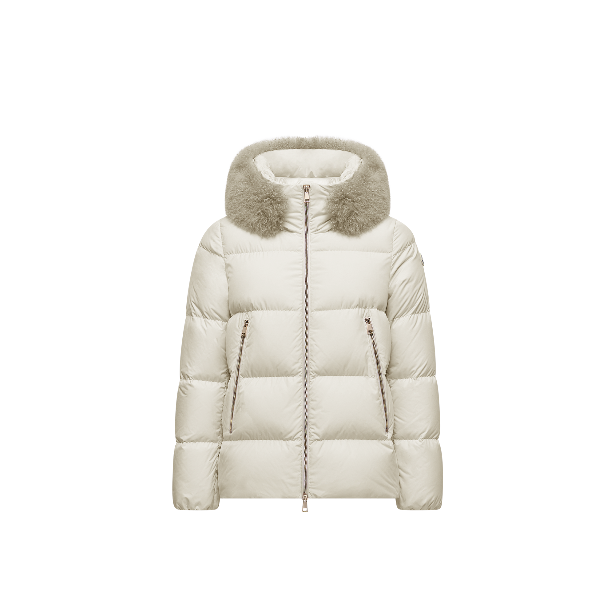 Moncler Laichefur Hooded Shearling-trimmed Short Down Jacket White