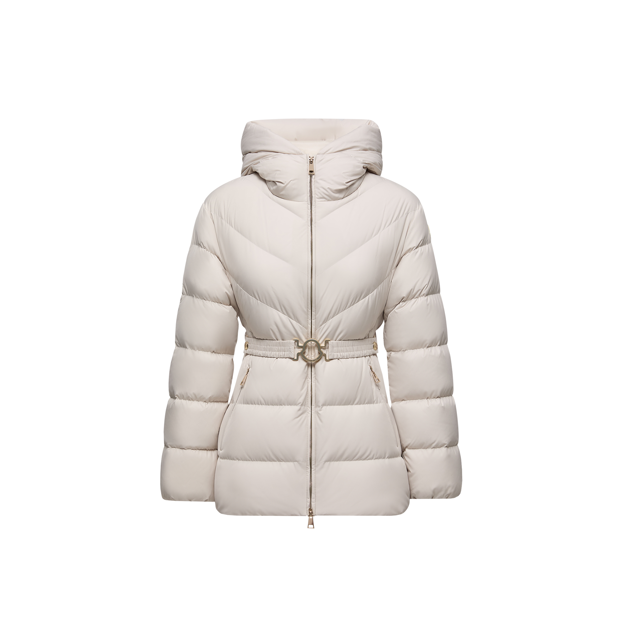 Moncler Brosse Diagonal-quilted Hooded Short Down Jacket White